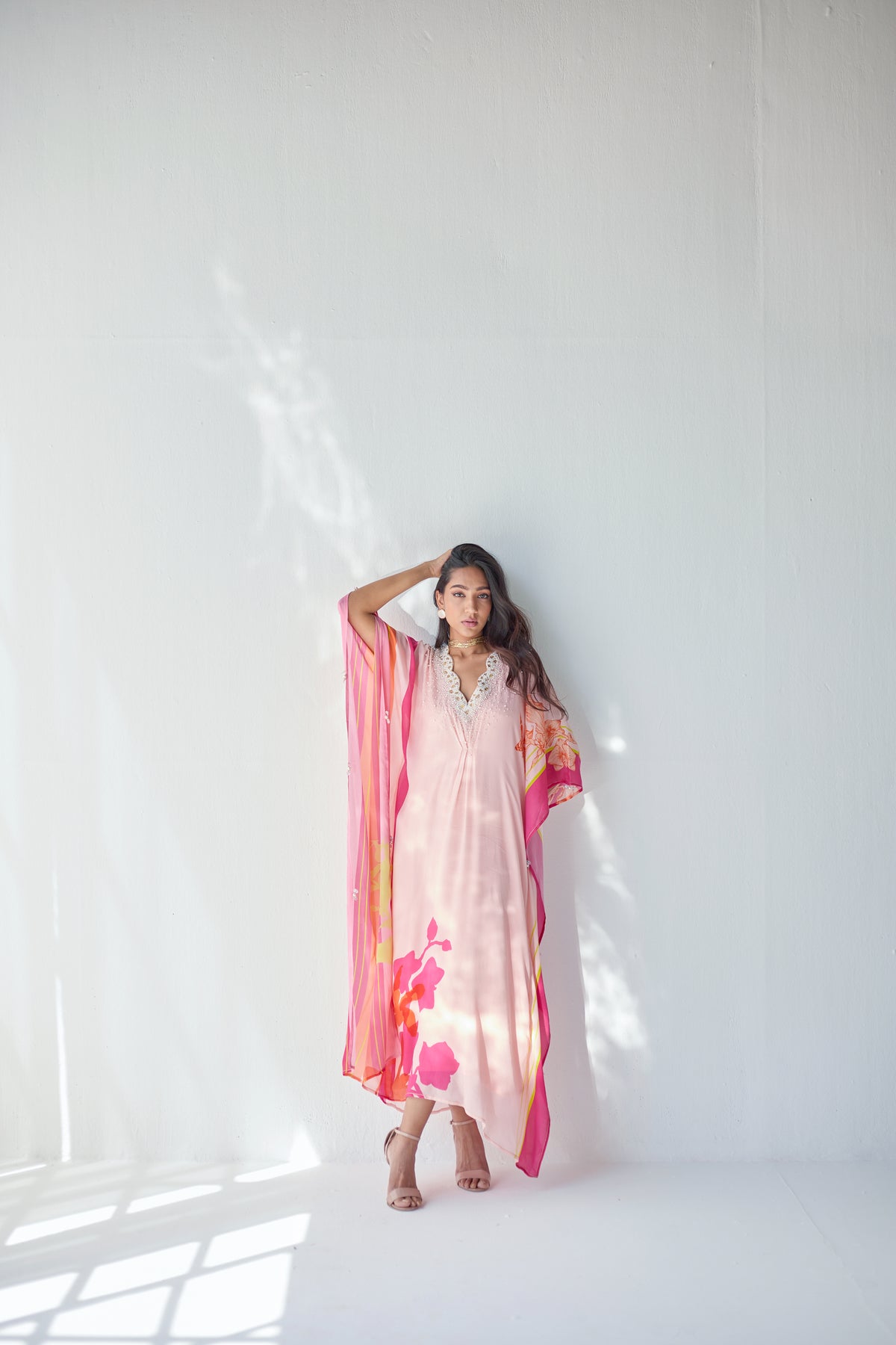 Nude pearl kaftan