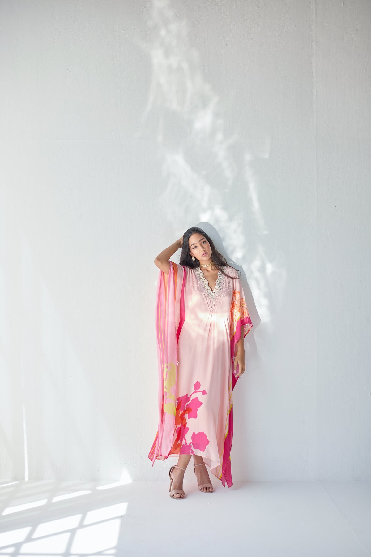 Nude pearl kaftan