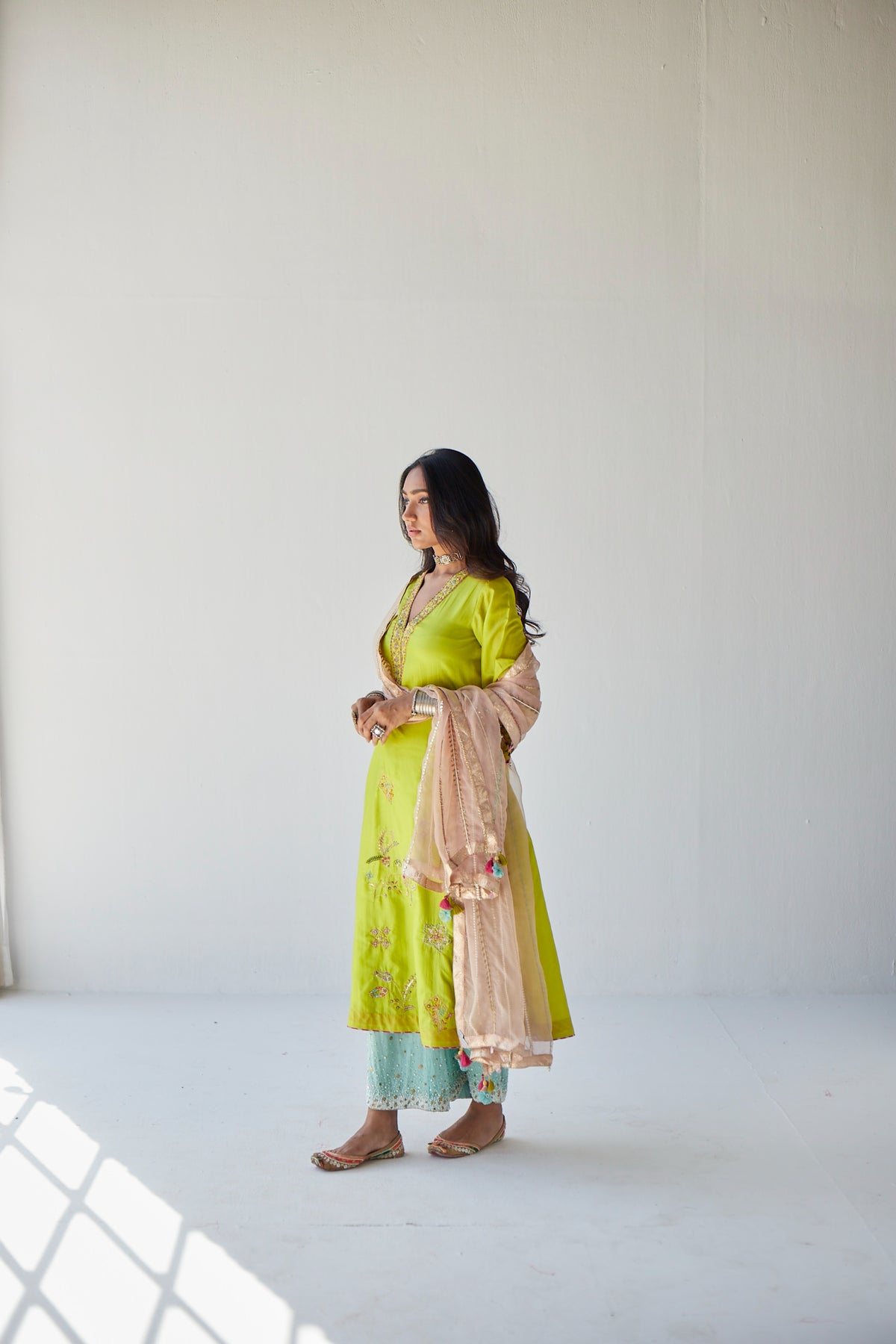 Lime green jaal kurta