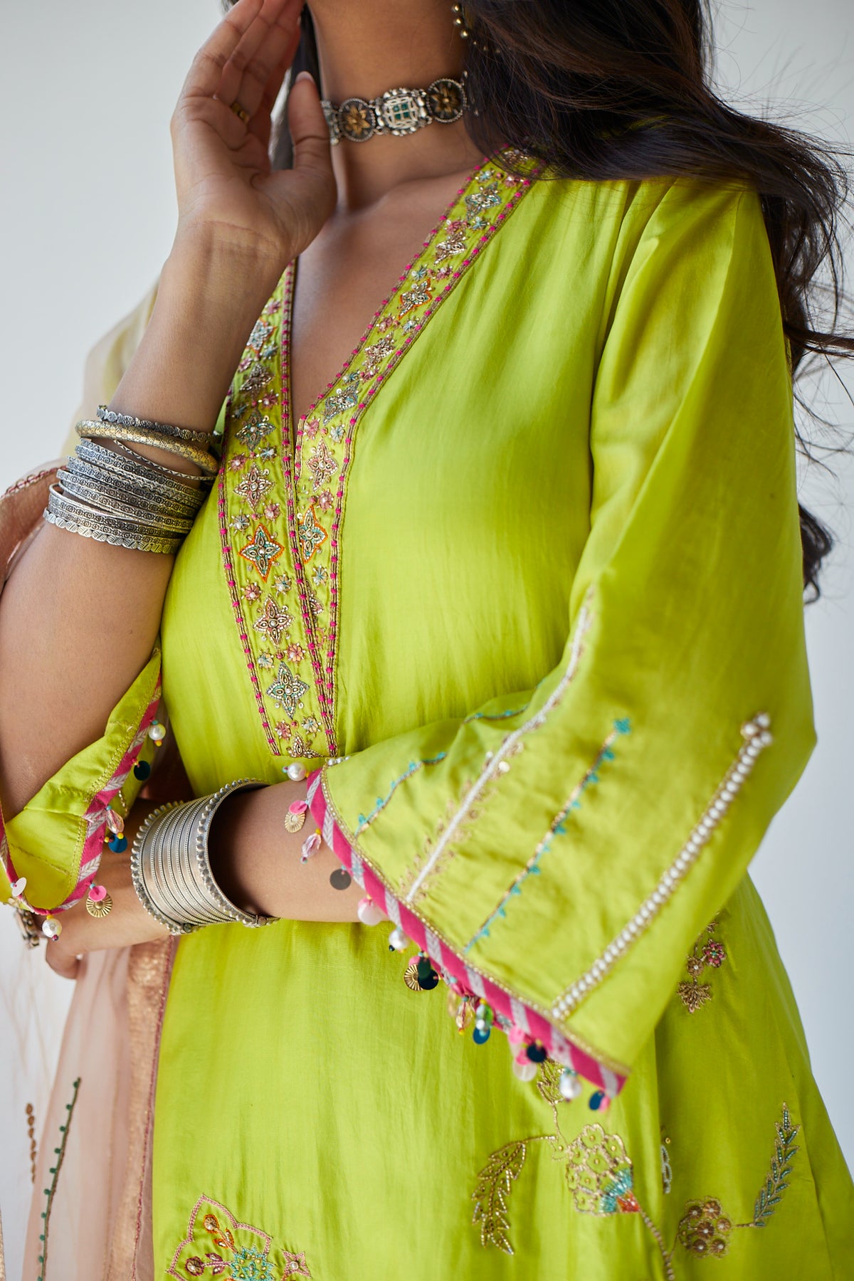 Lime green jaal kurta