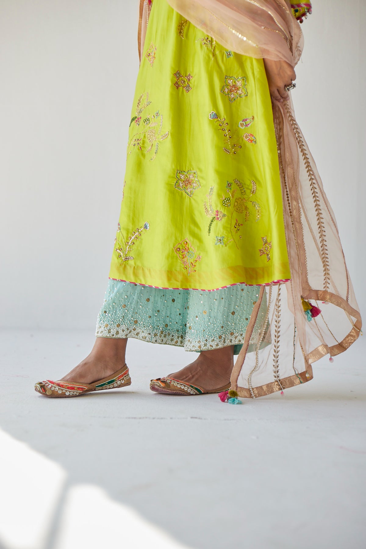 Lime green jaal kurta