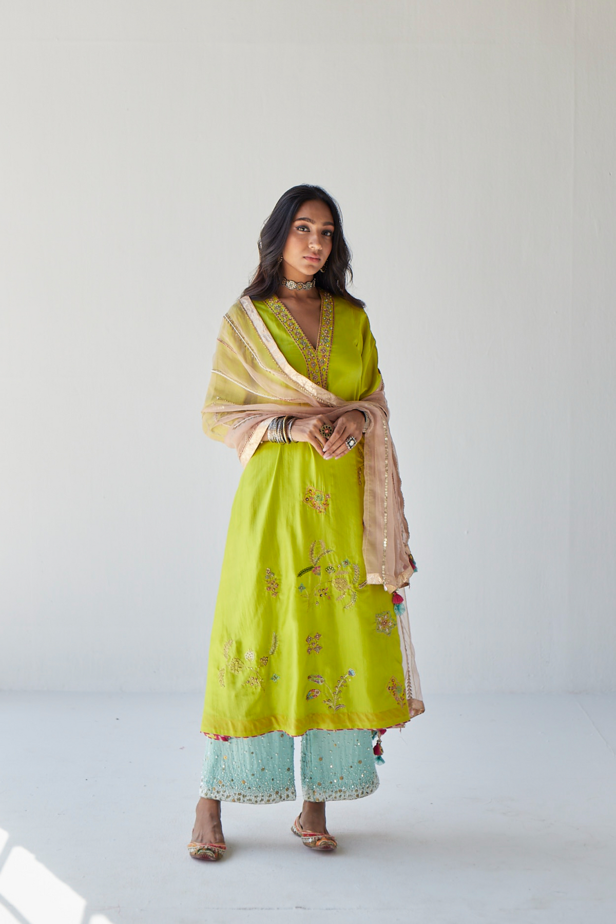 Lime green jaal kurta