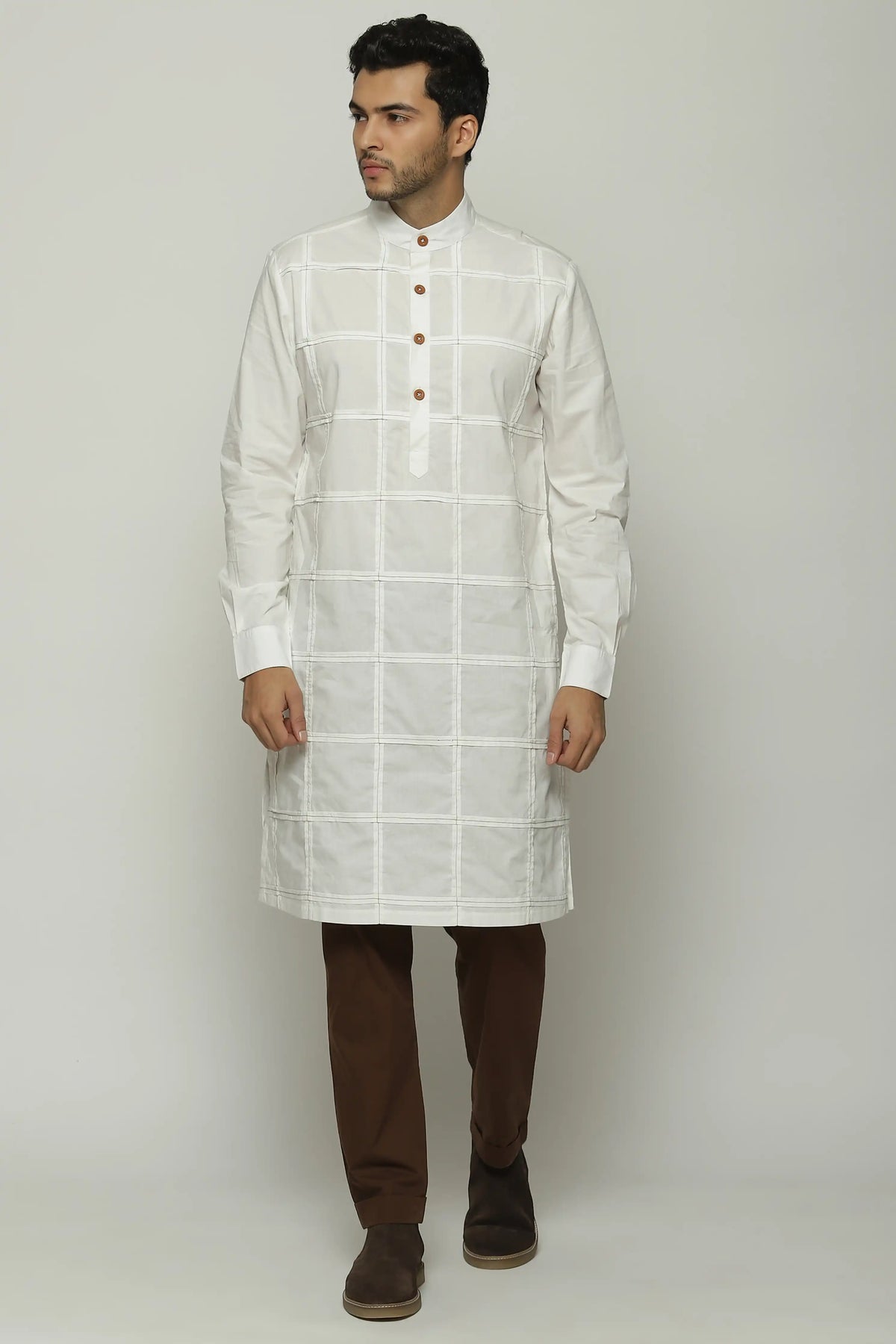 Pleated Checks Long Kurta