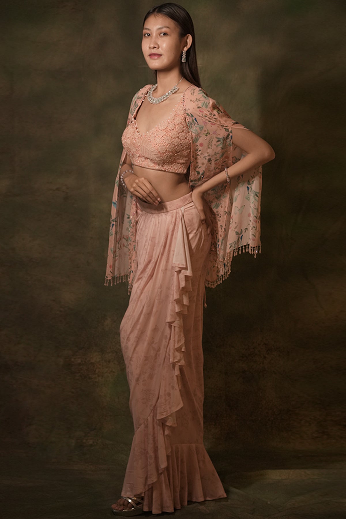 The Floral Pink Dhoti Set