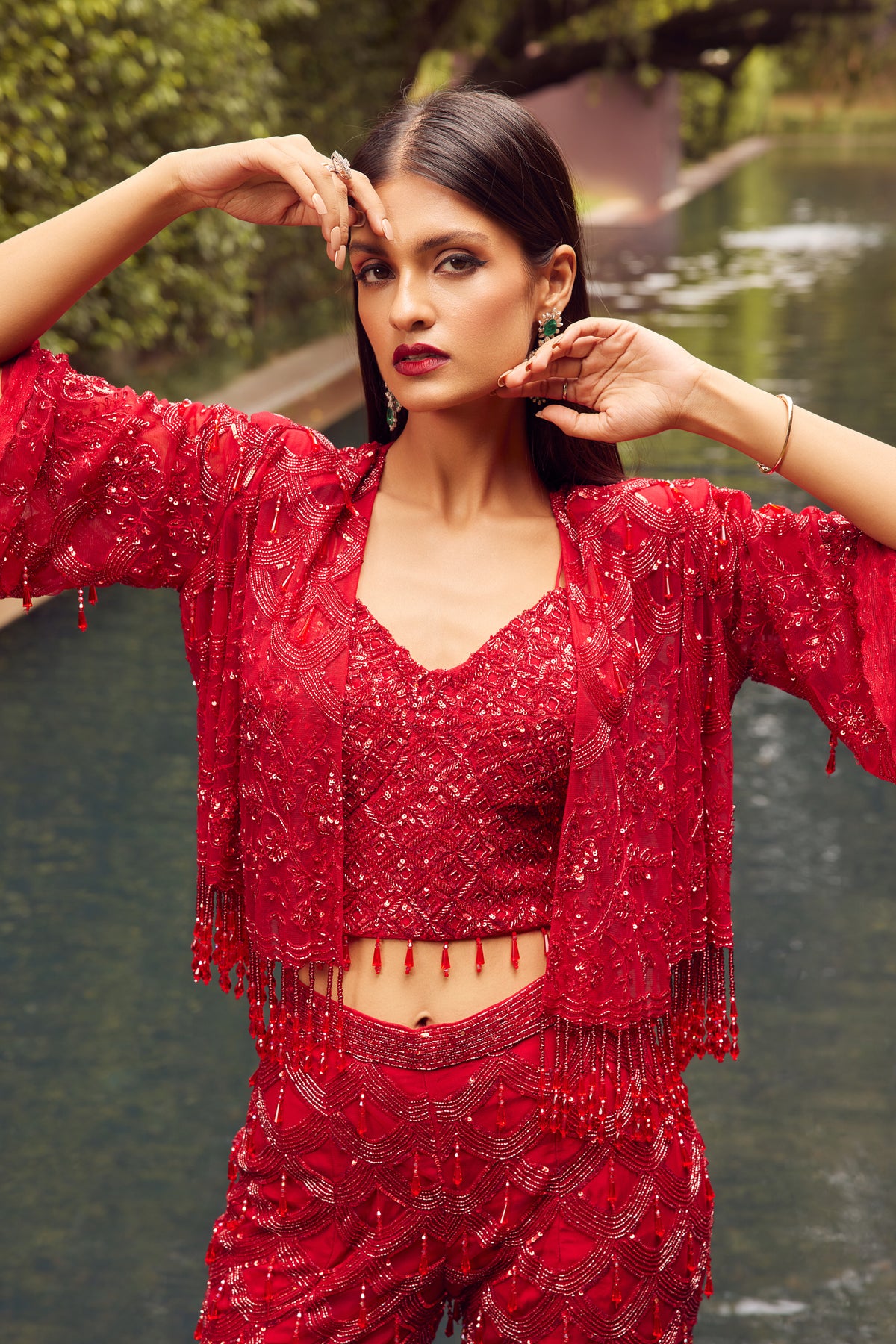 Red Indowestern Jacket With Pant