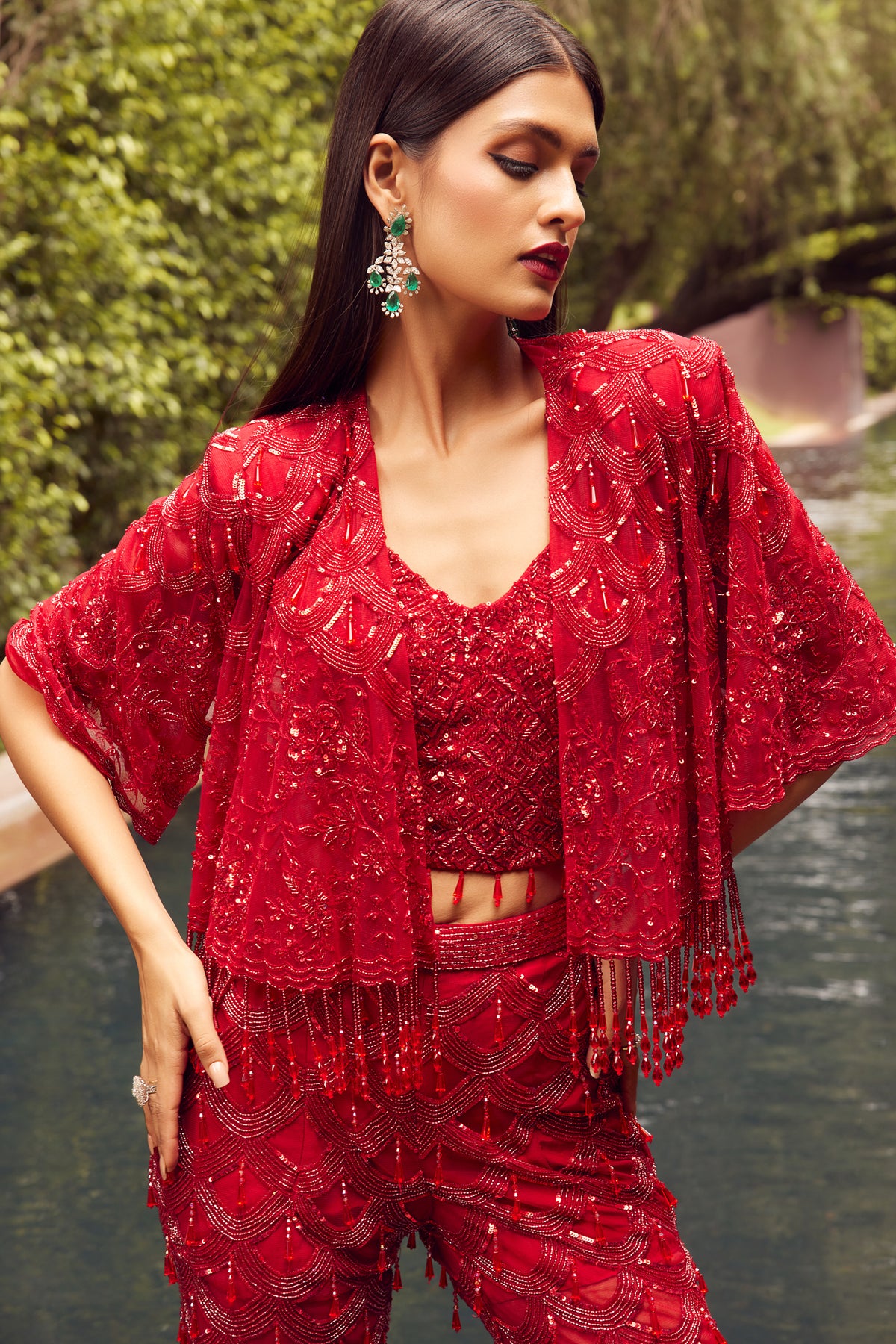 Red Indowestern Jacket With Pant