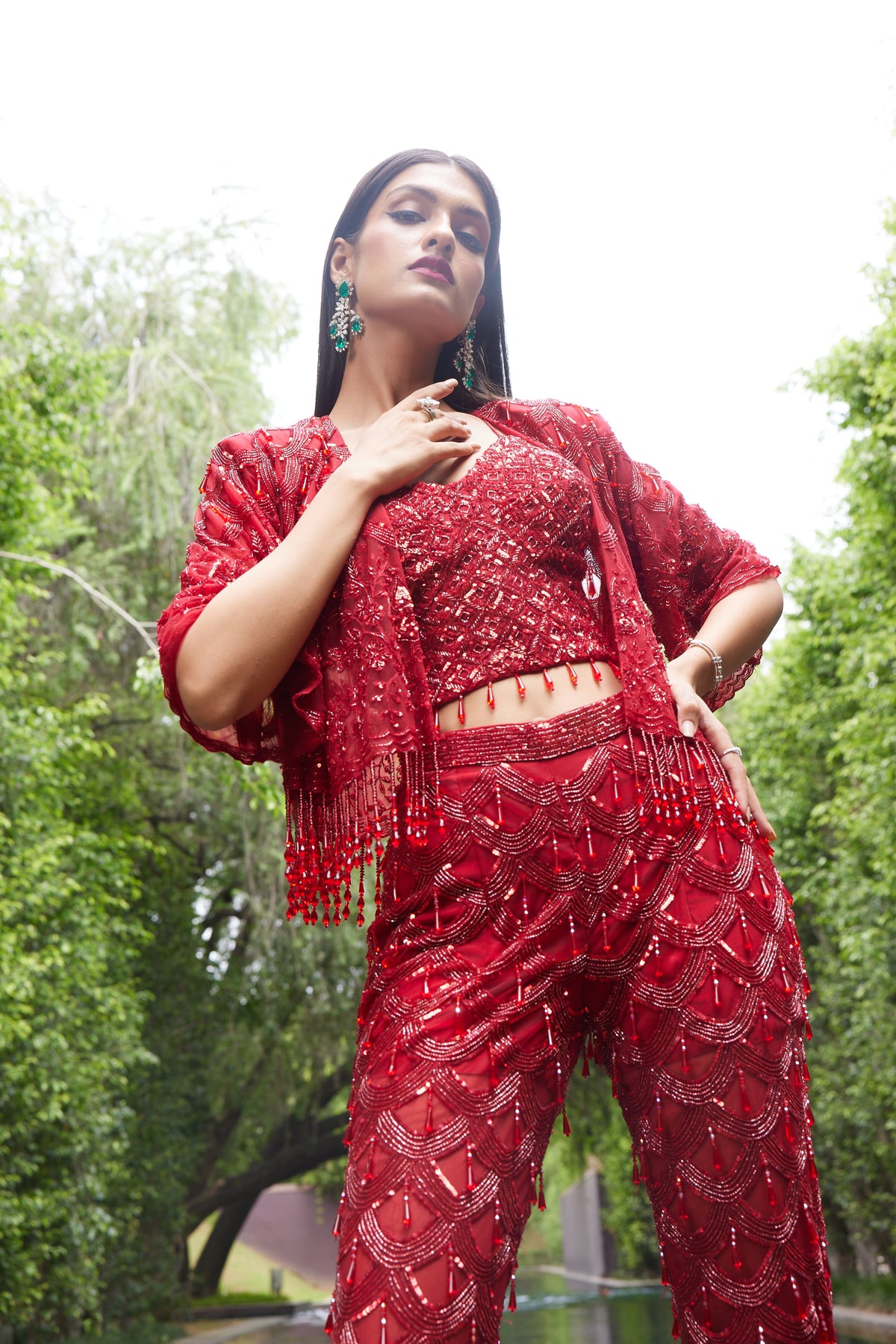 Red Indowestern Jacket With Pant