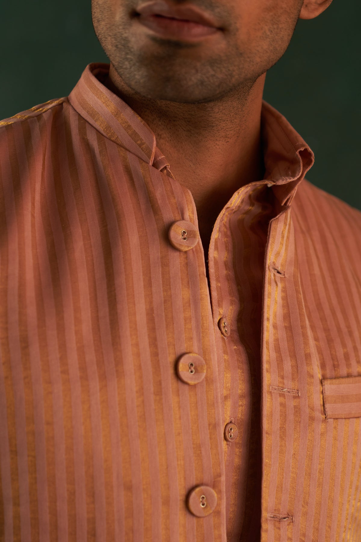 Midas Old Rose Tissue Stripe Nehru Jacket