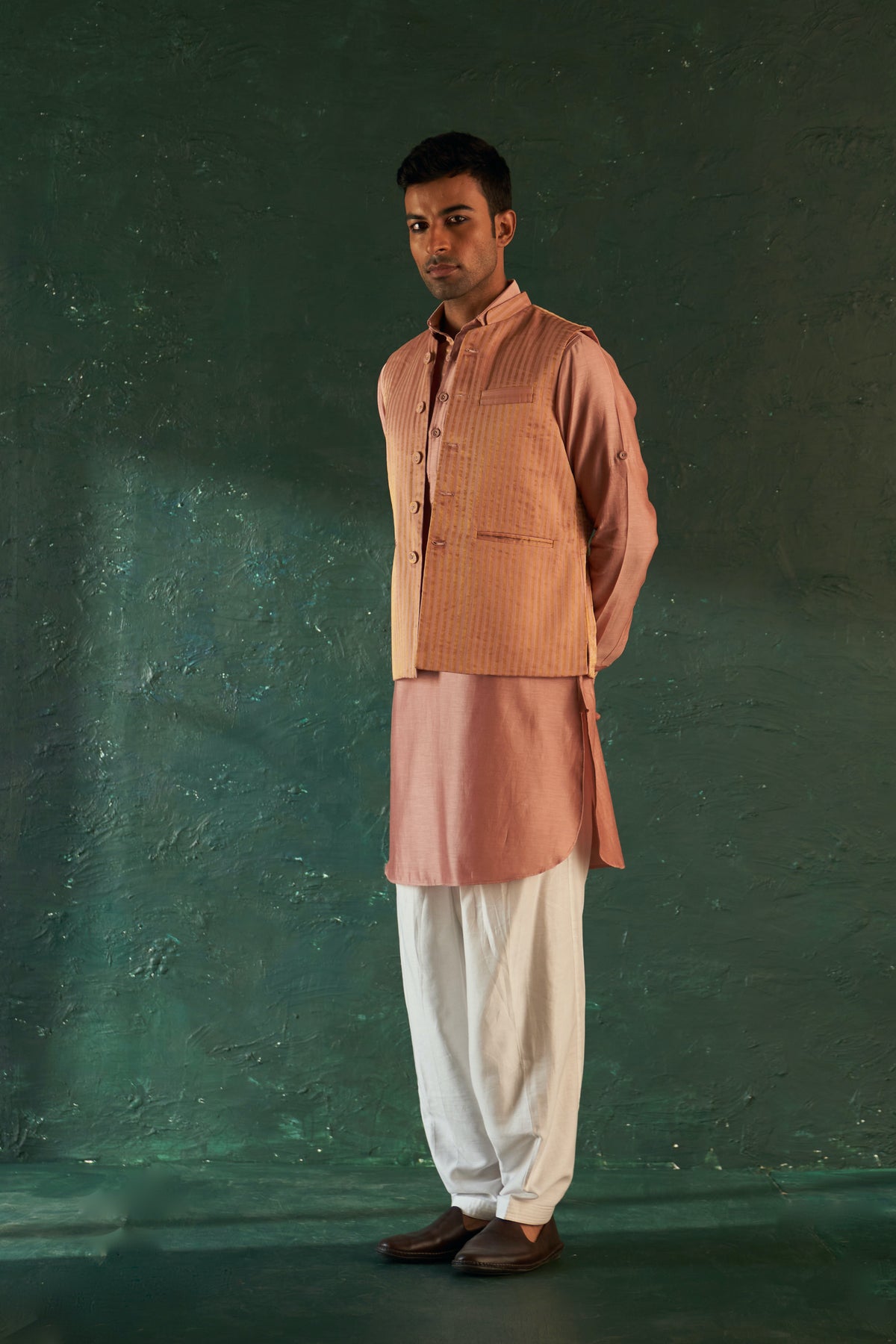 Rose Pink Pathani Kurta Set with Jacket