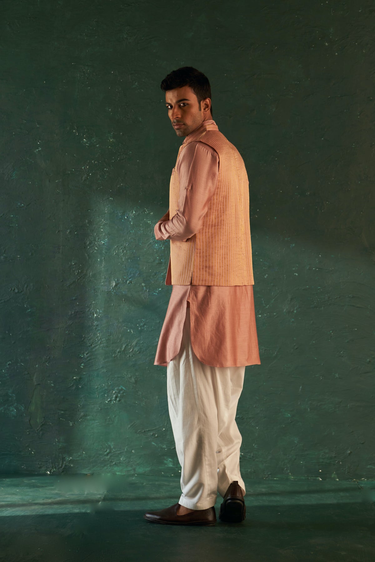 Rose Pink Pathani Kurta Set with Jacket