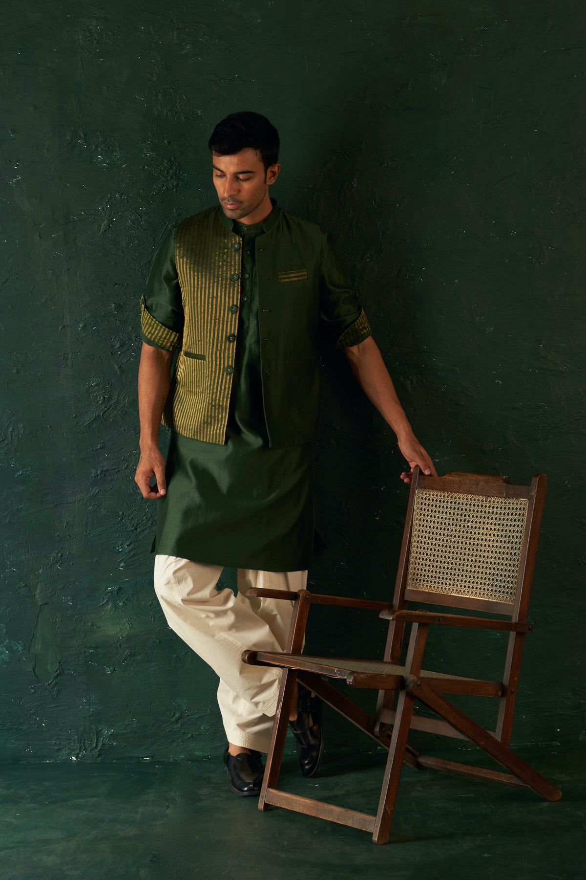 Deep Green Straight Kurta Set with Jacket