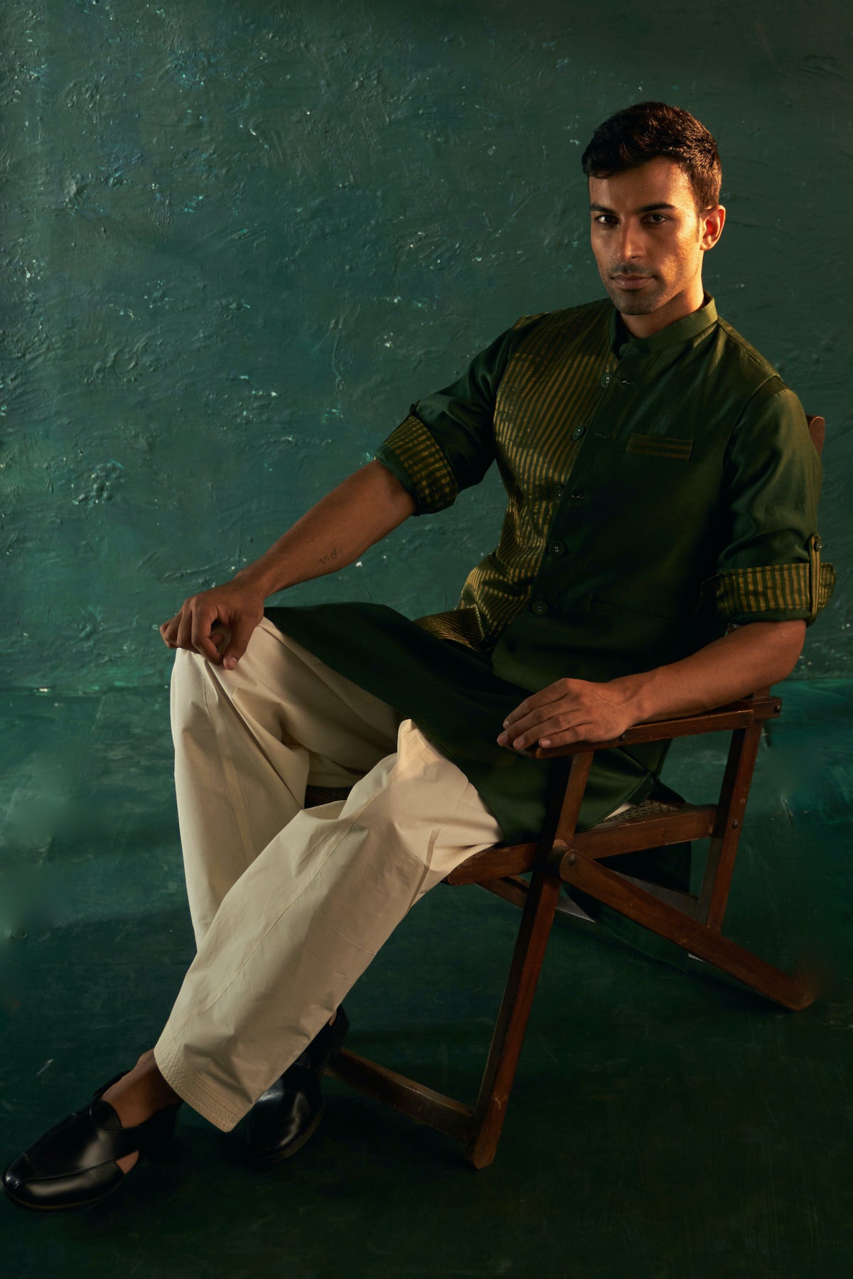 Deep Green Straight Kurta Set with Jacket