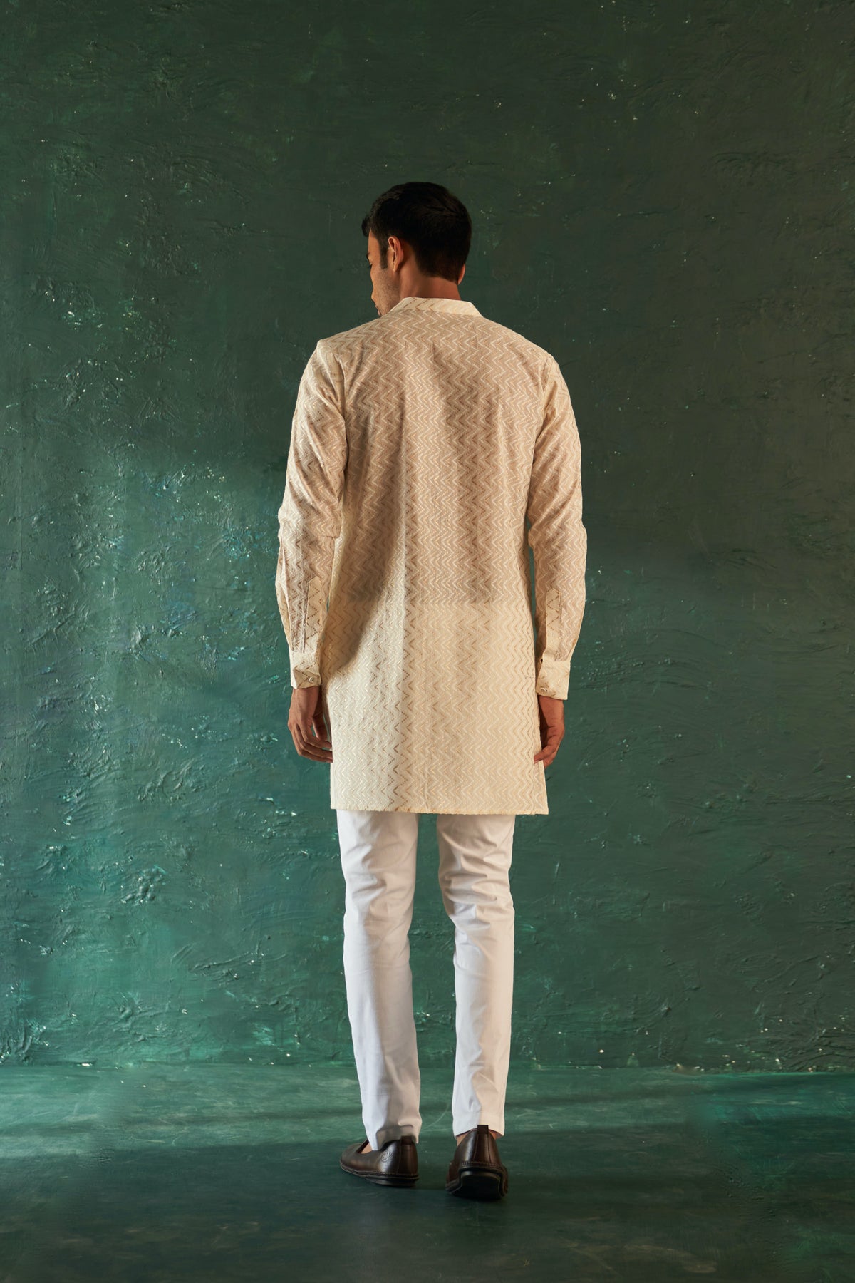 White Chevron Front Placket Kurta set