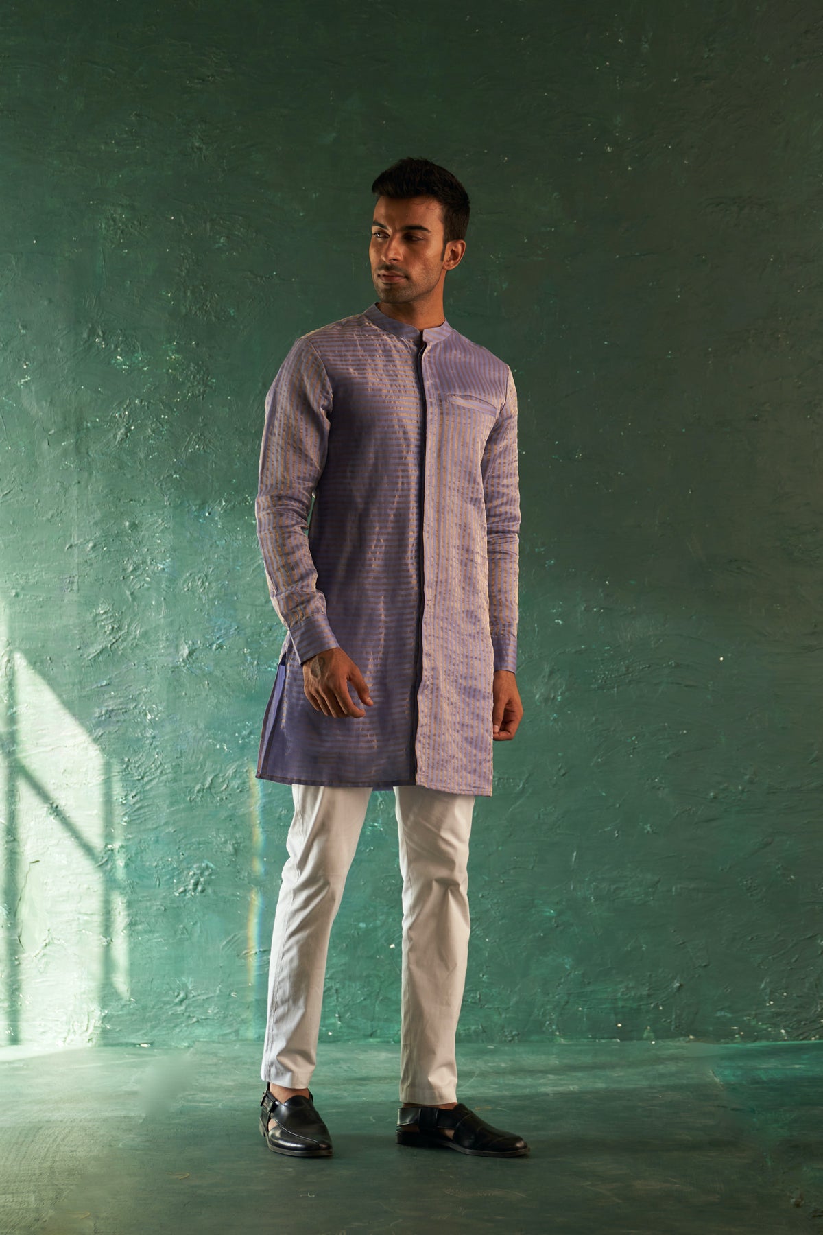 Midas Lavender Tissue Stripe Kurta With Pant