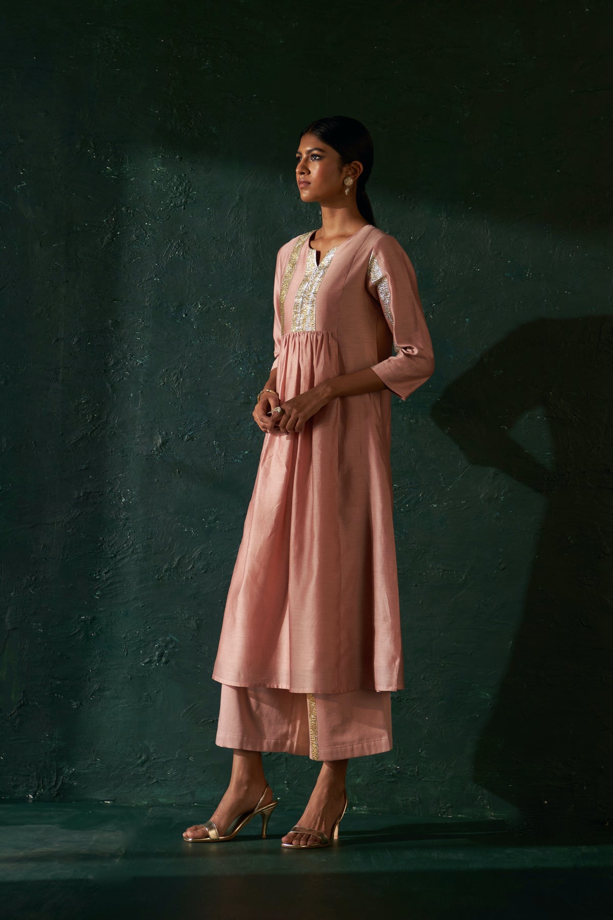 Midas Old Rose Chanderi Kurta Set