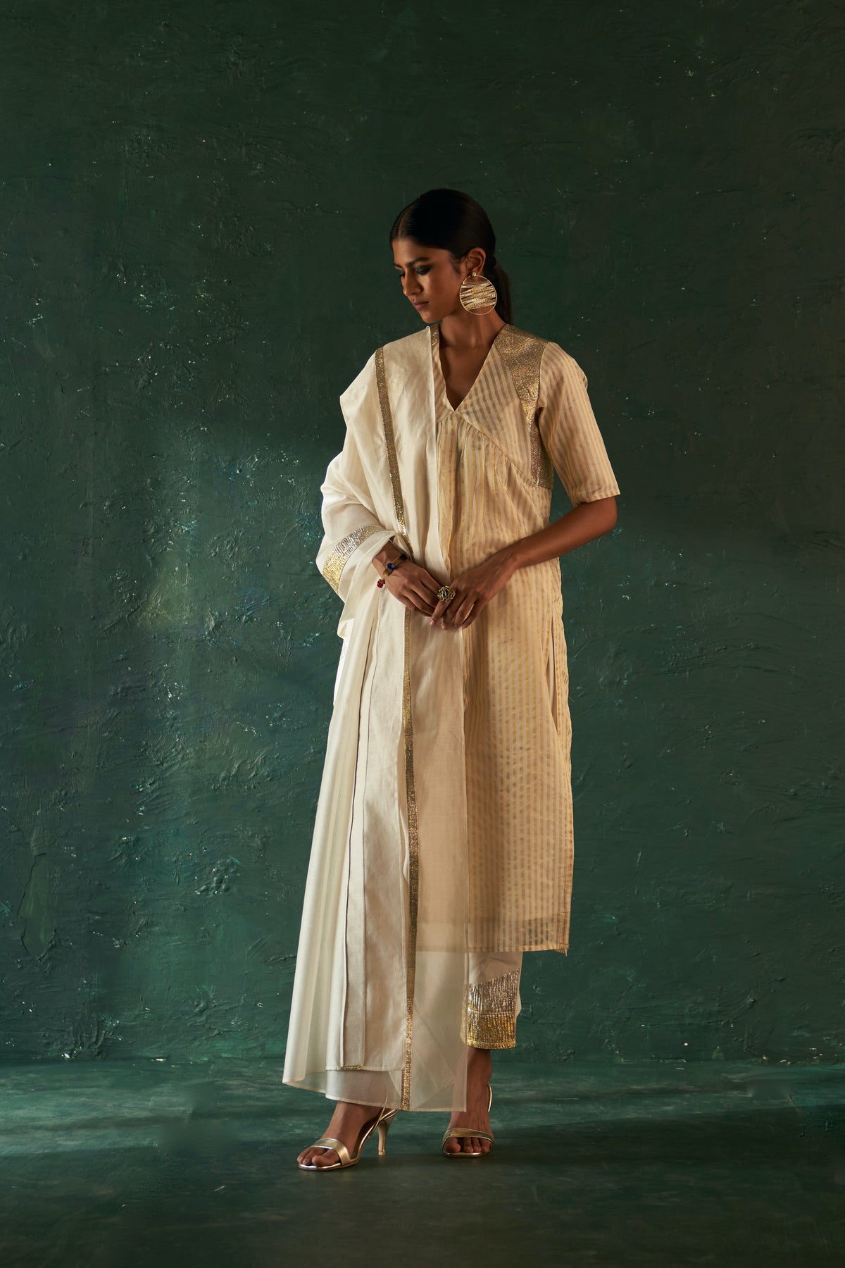 Midas Ivory Tissue Stripe Kurta set