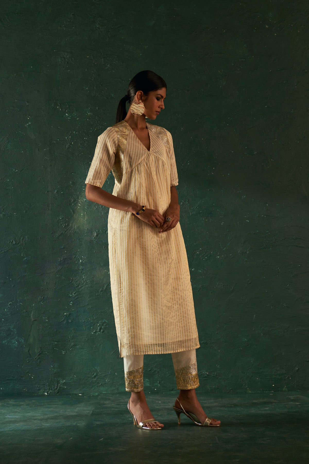 Midas Ivory Tissue Stripe Kurta set