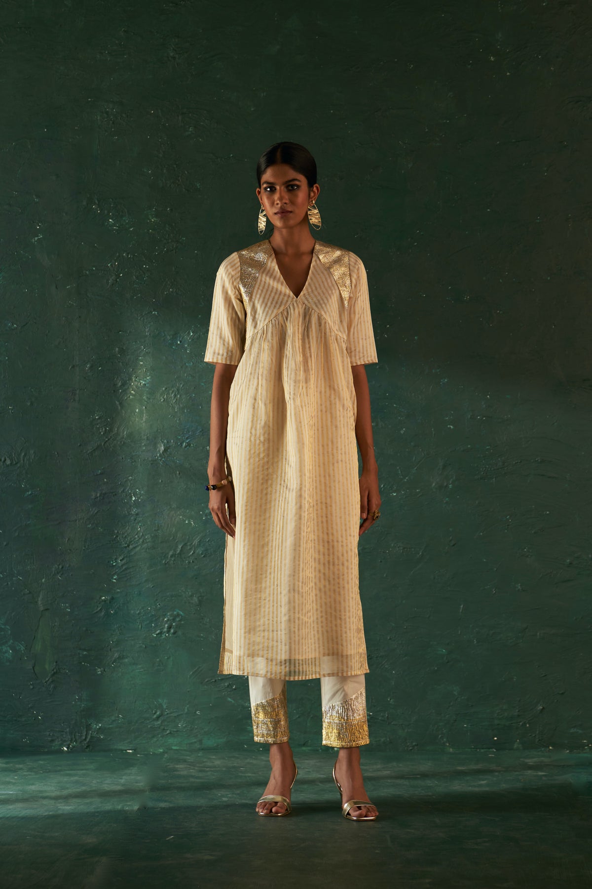 Midas Ivory Tissue Stripe Kurta set