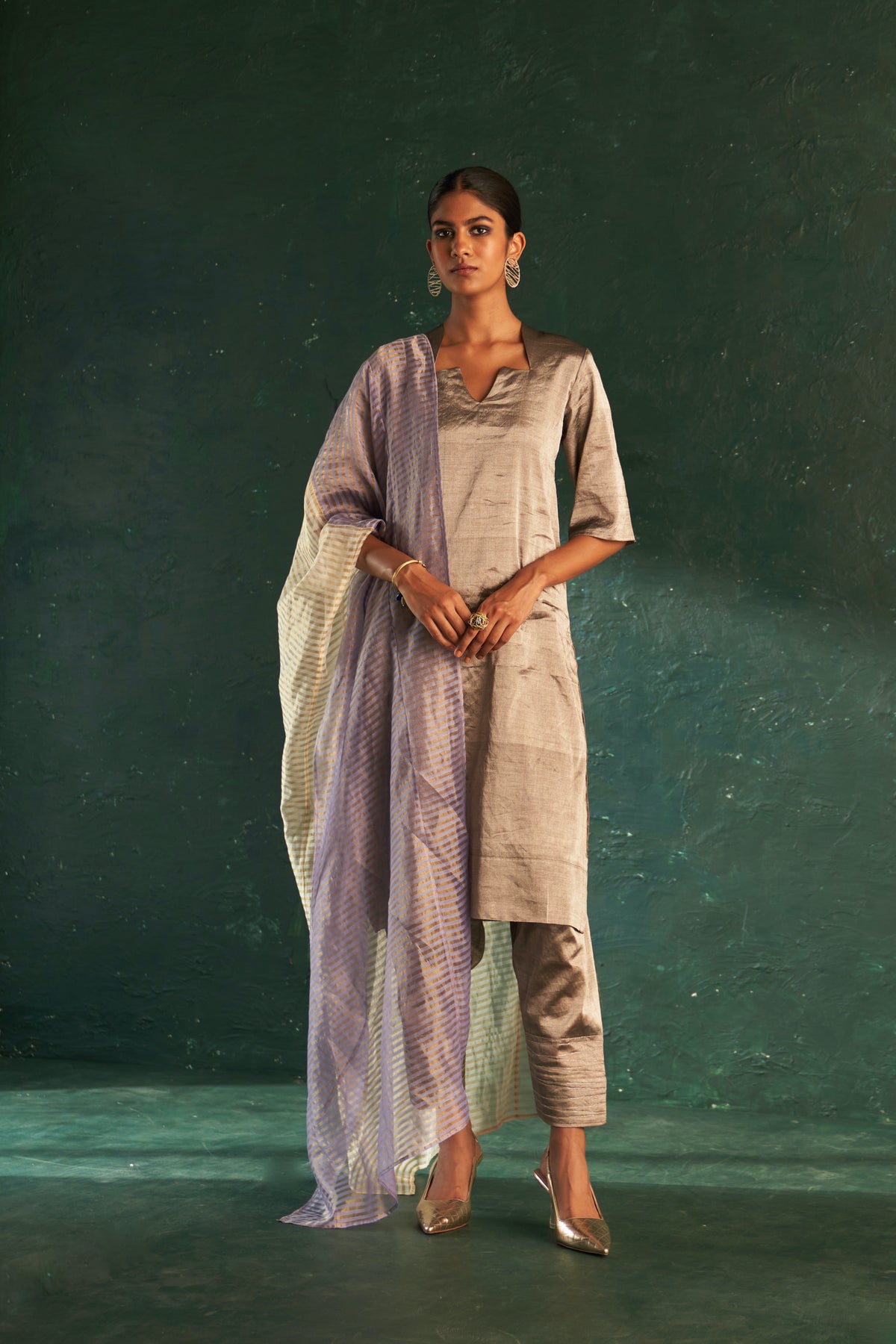 Midas Maple Leaf Neck Tissue Kurta set