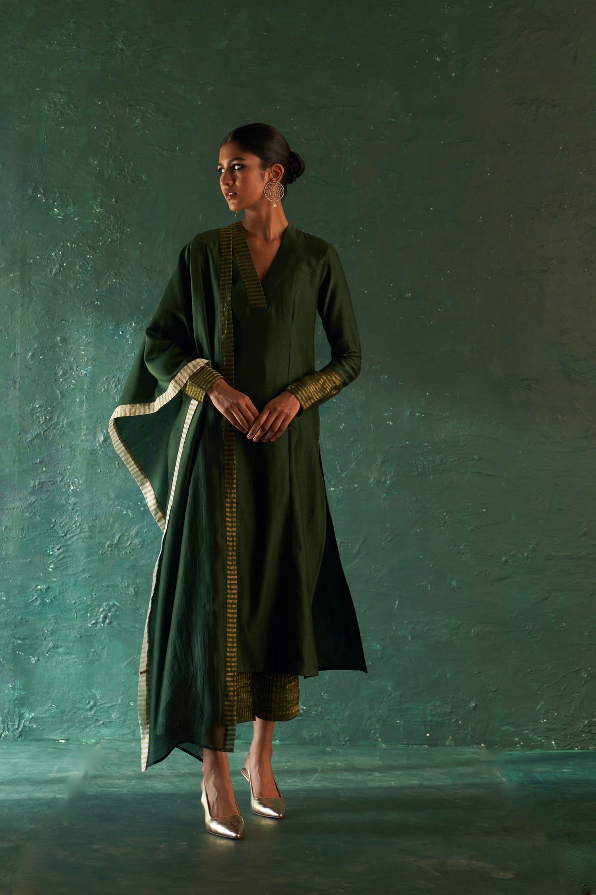 Midas Deep Green Chanderi Kurta set