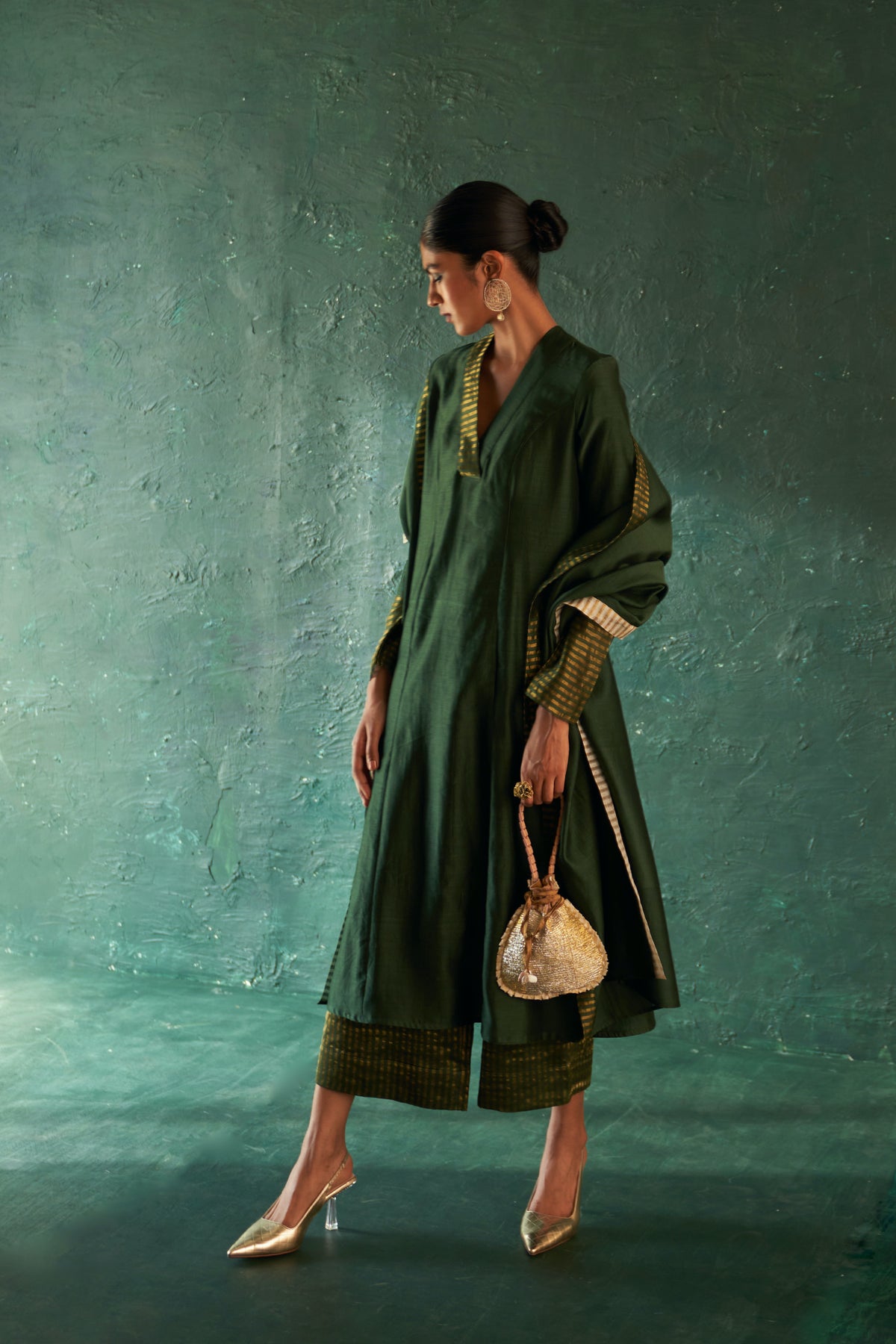 Midas Deep Green Chanderi Kurta set