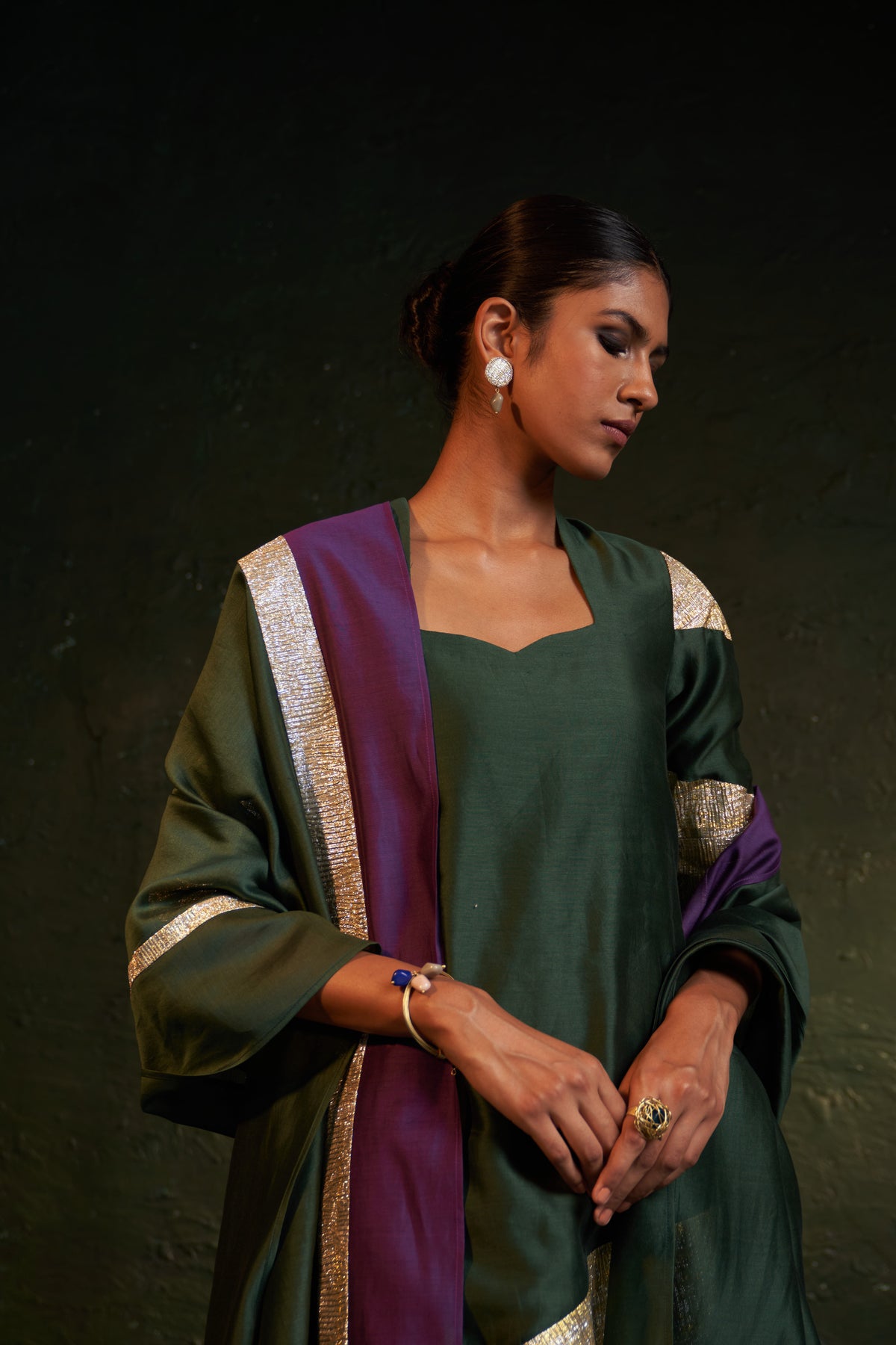 Midas Deep Green Chanderi Sweetheart kurta set