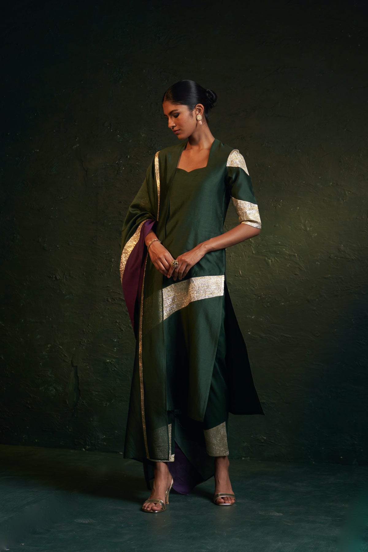 Midas Deep Green Chanderi Sweetheart kurta set