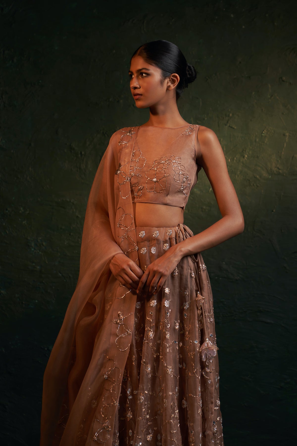 Midas Ginger Organza Lehenga Set