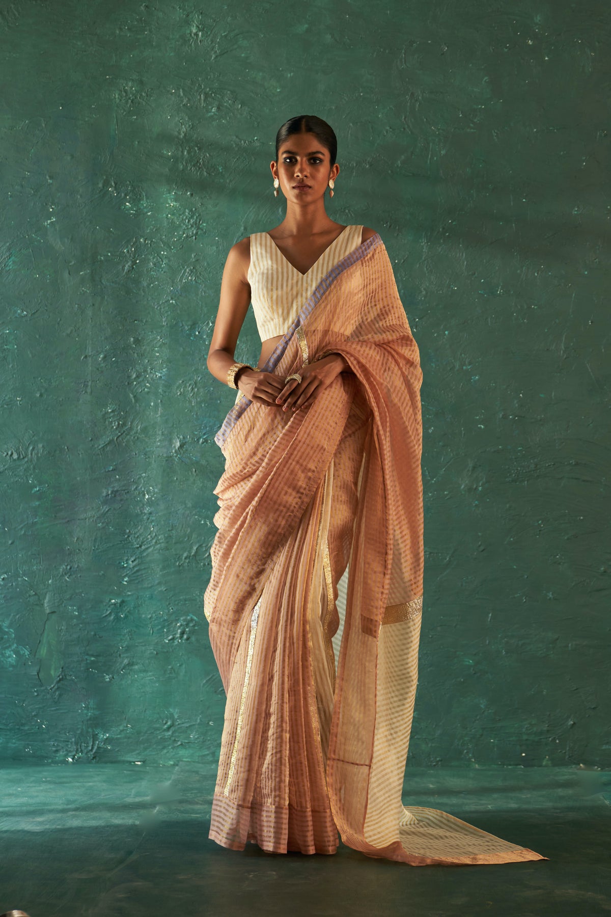 Midas Old Rose Silk Tissue Saree with Bouse