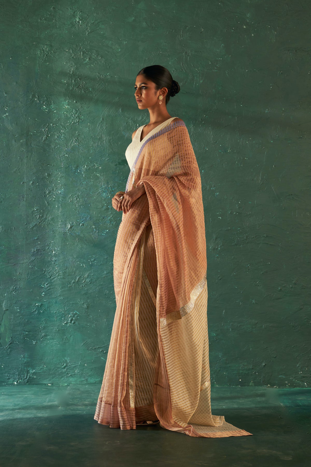 Midas Old Rose Silk Tissue Saree with Bouse