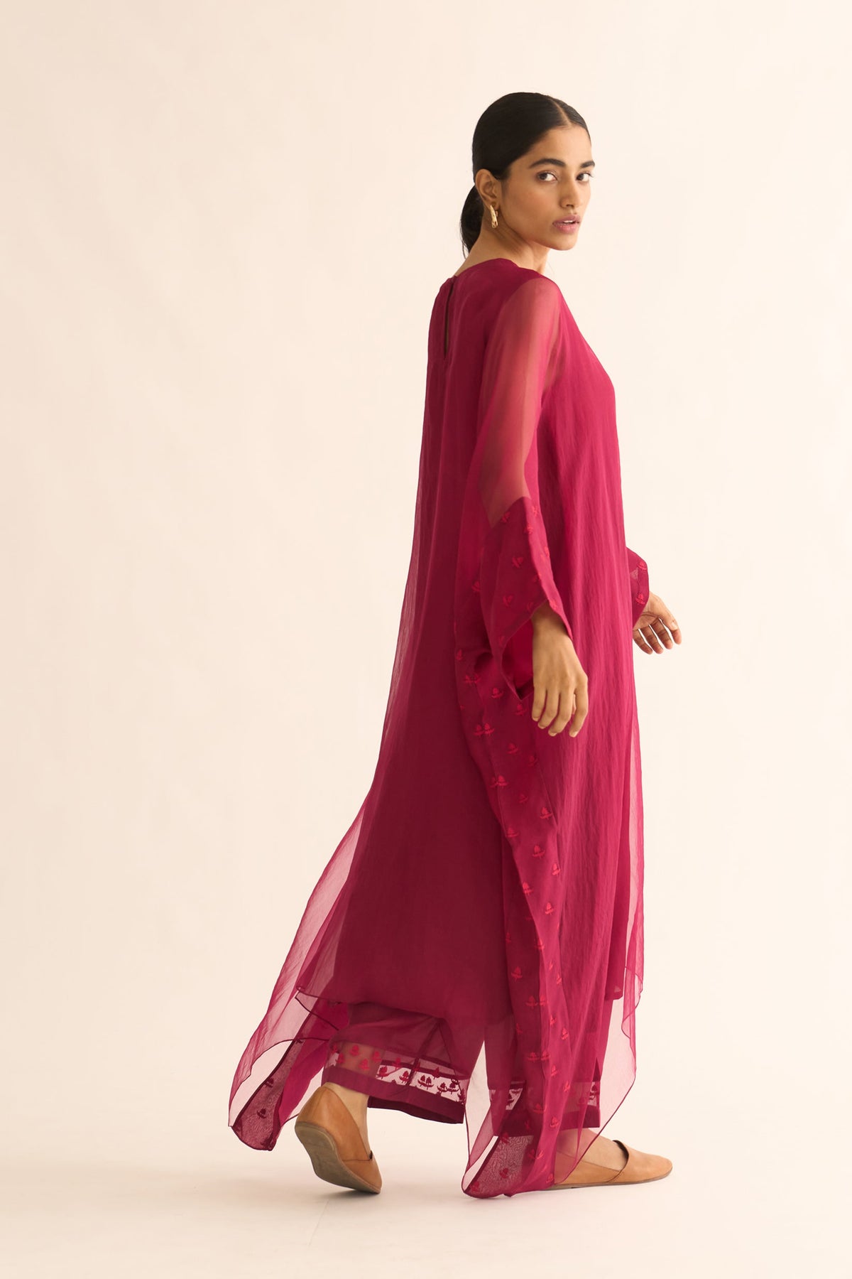 Crimson Pink Embroidered Kaftan Set