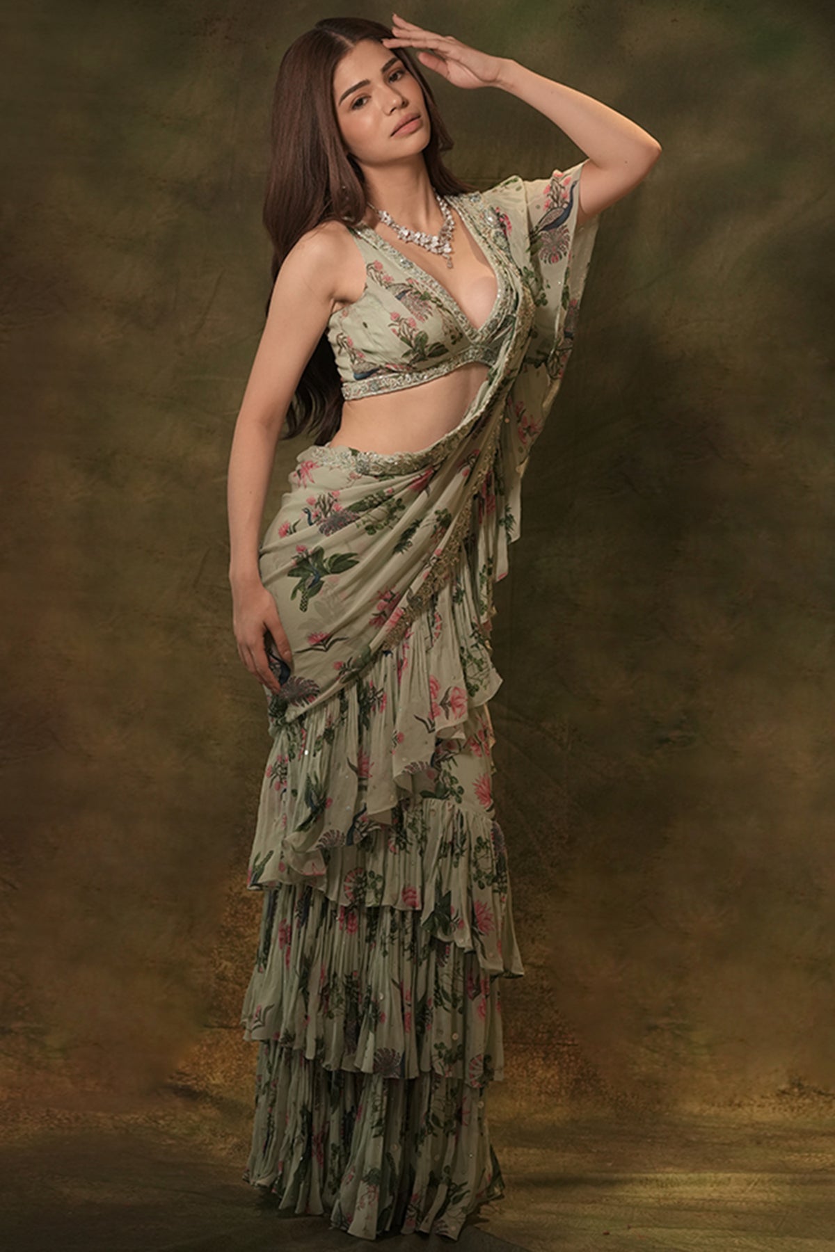 The Celadon Ruffle Saree Set