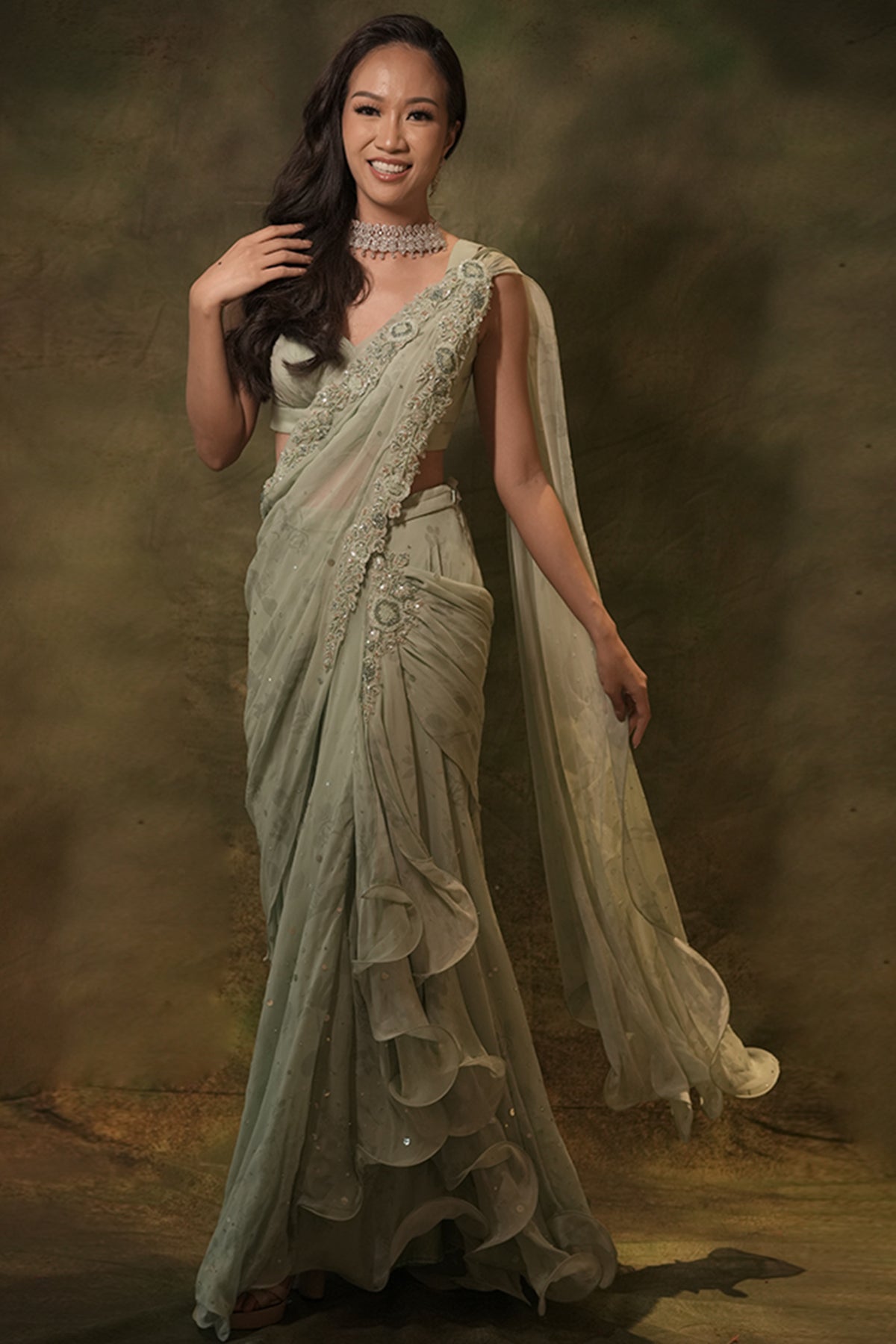 The Celadon Saree Set