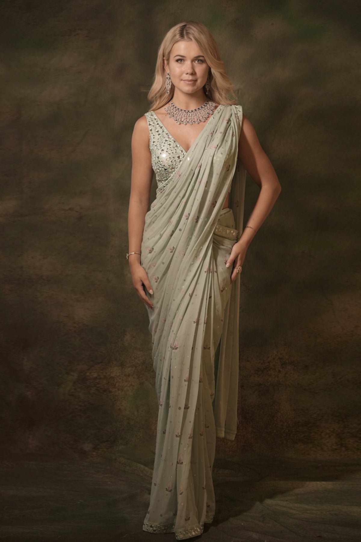 Celadon Mirror Saree Set