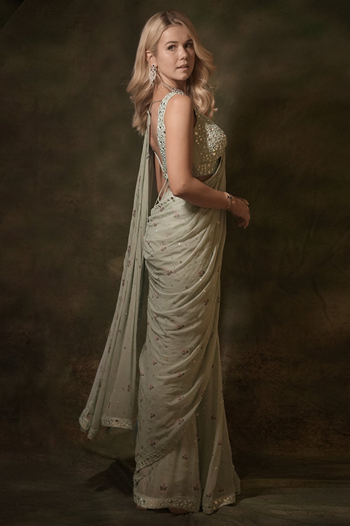 Celadon Mirror Saree Set