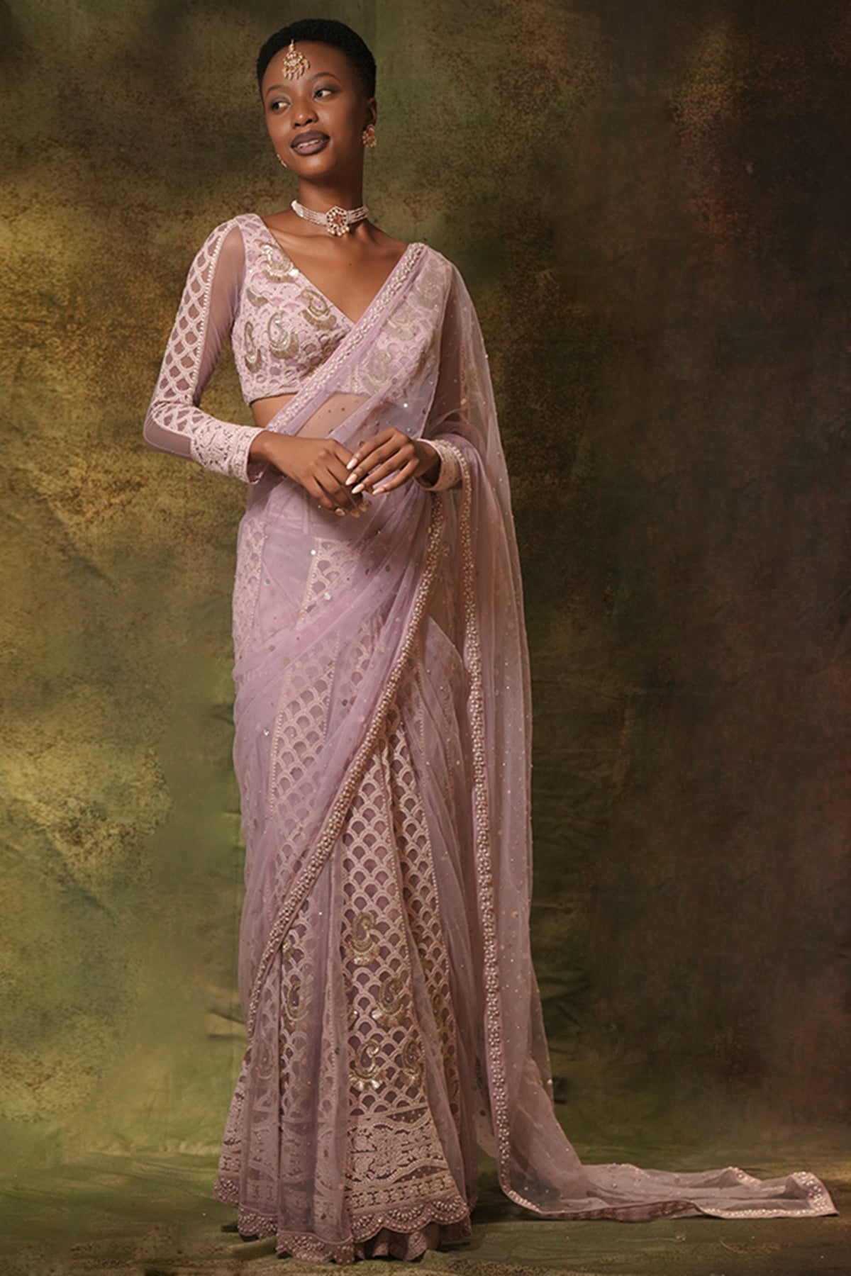 The Lilac Lucknowi Saree Set