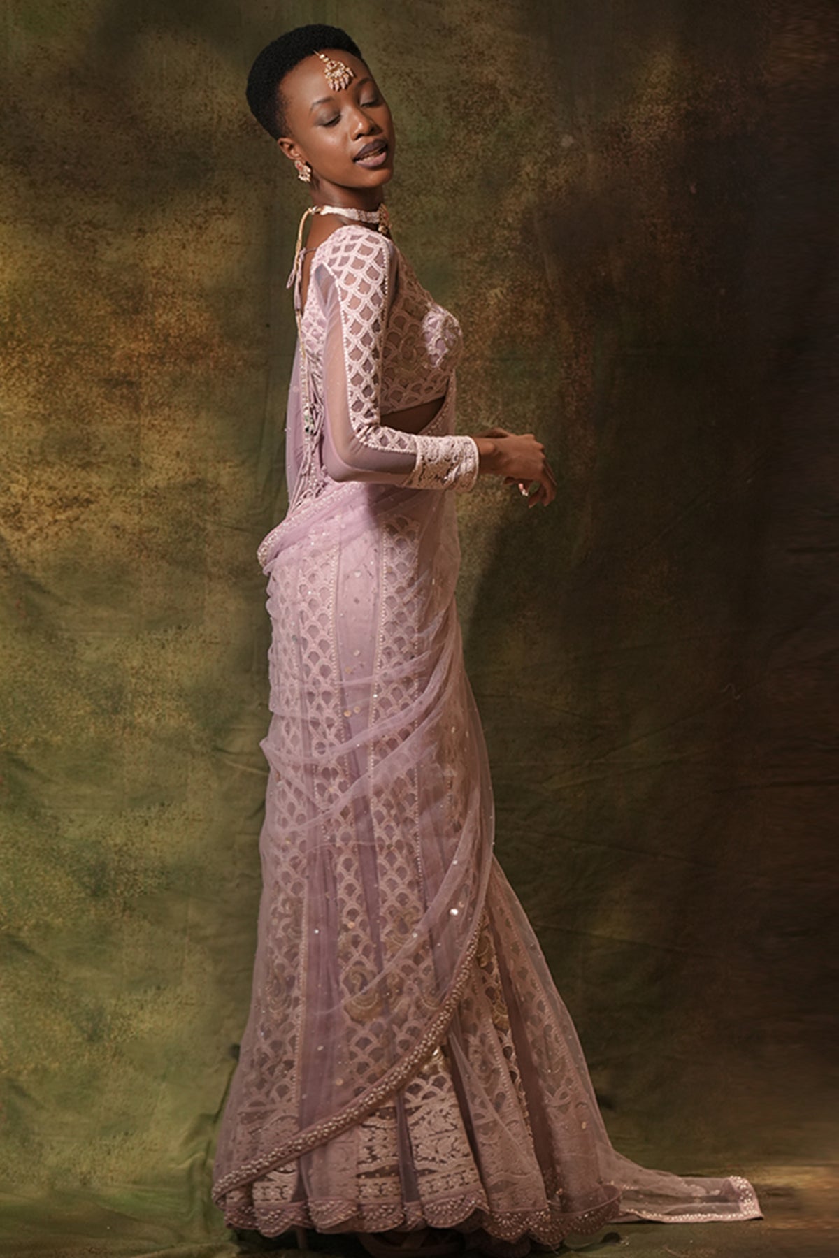 The Lilac Lucknowi Saree Set