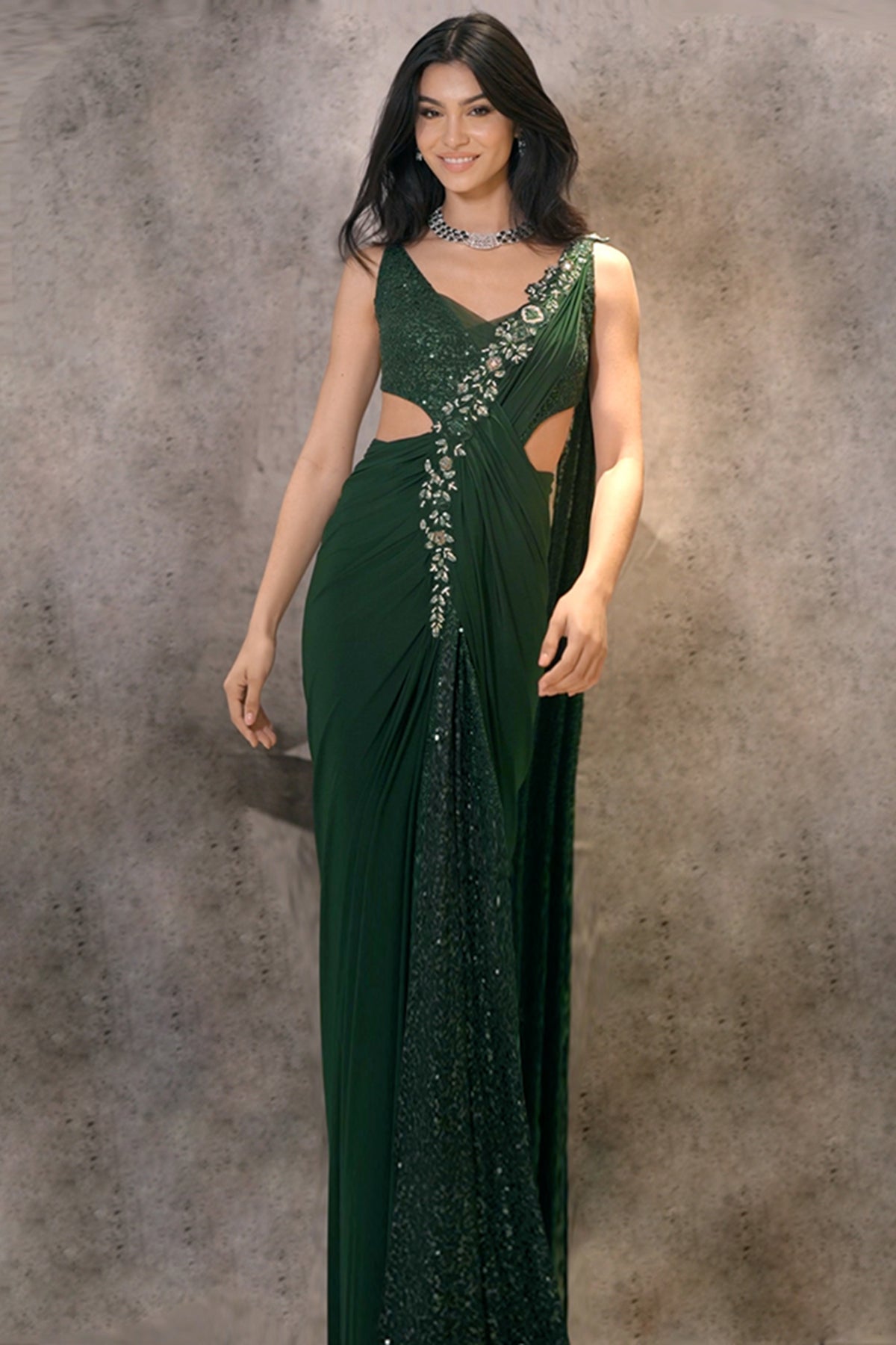 Shimmering Green Embroidered Gown