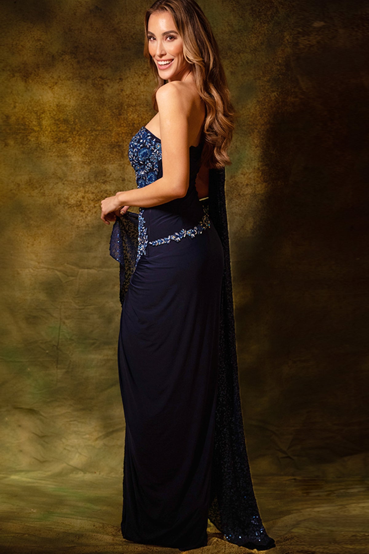 Shimmering Blue Embroidered Gown