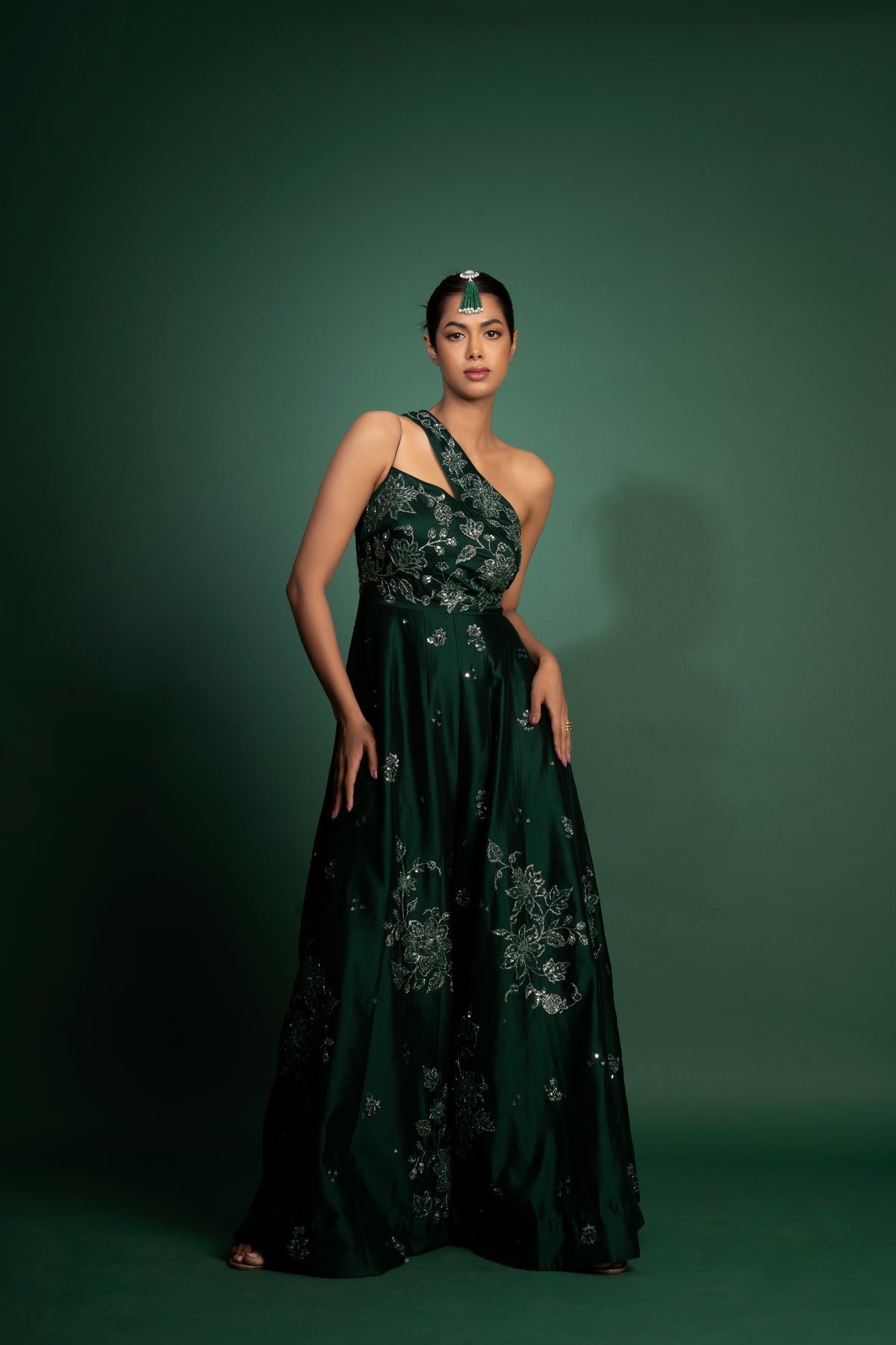 Dark Green One Shoulder Jumpsuit