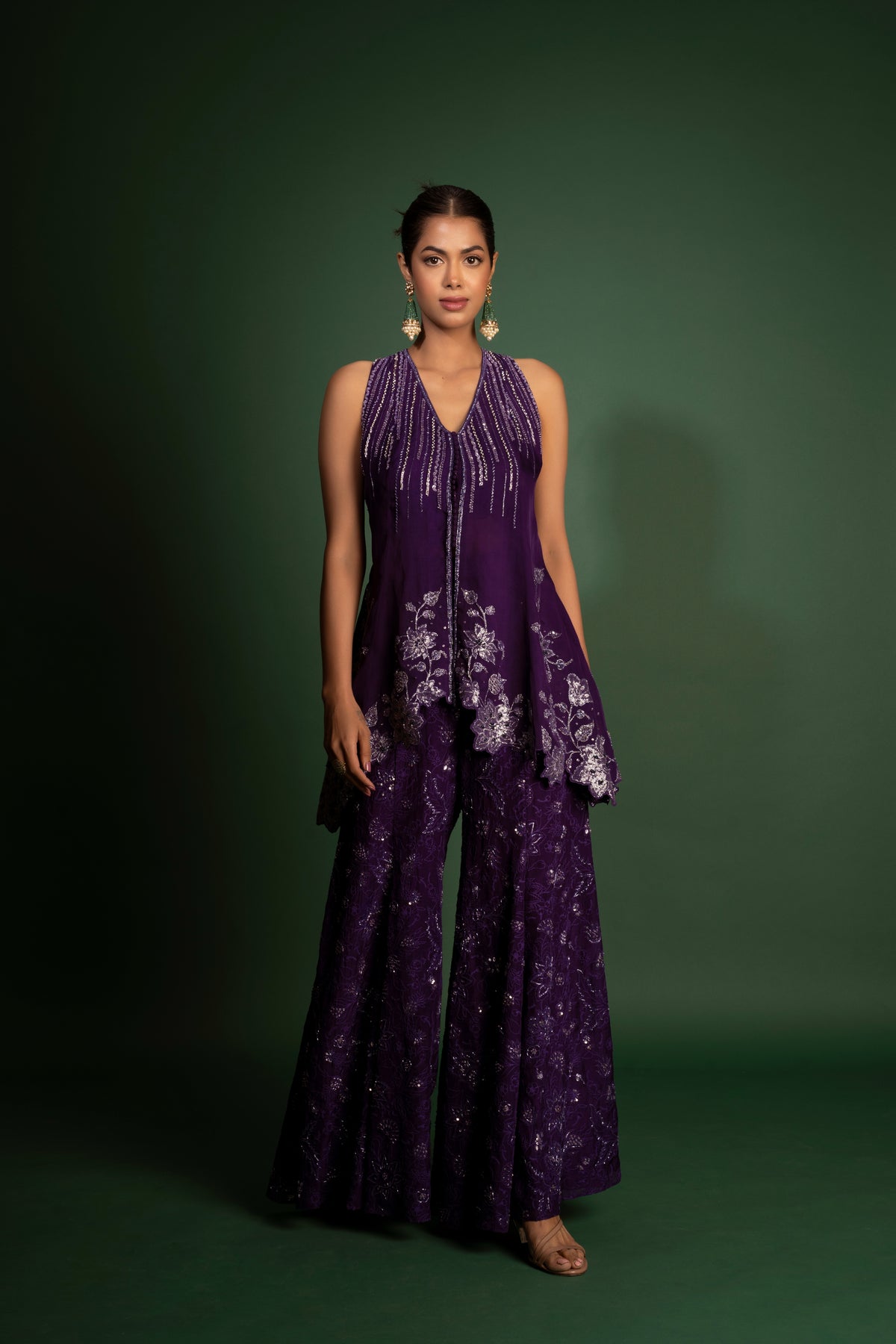 Purple Sharara Set With Sequin And Crystal