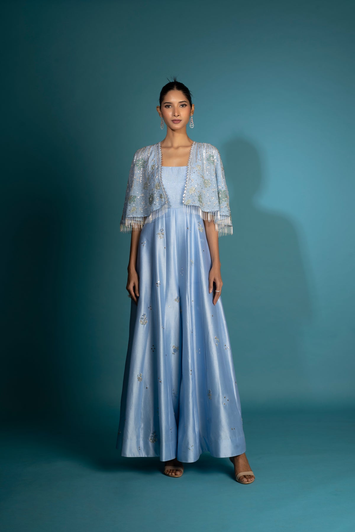 Light Blue Jumpsuit With Detachable Cape