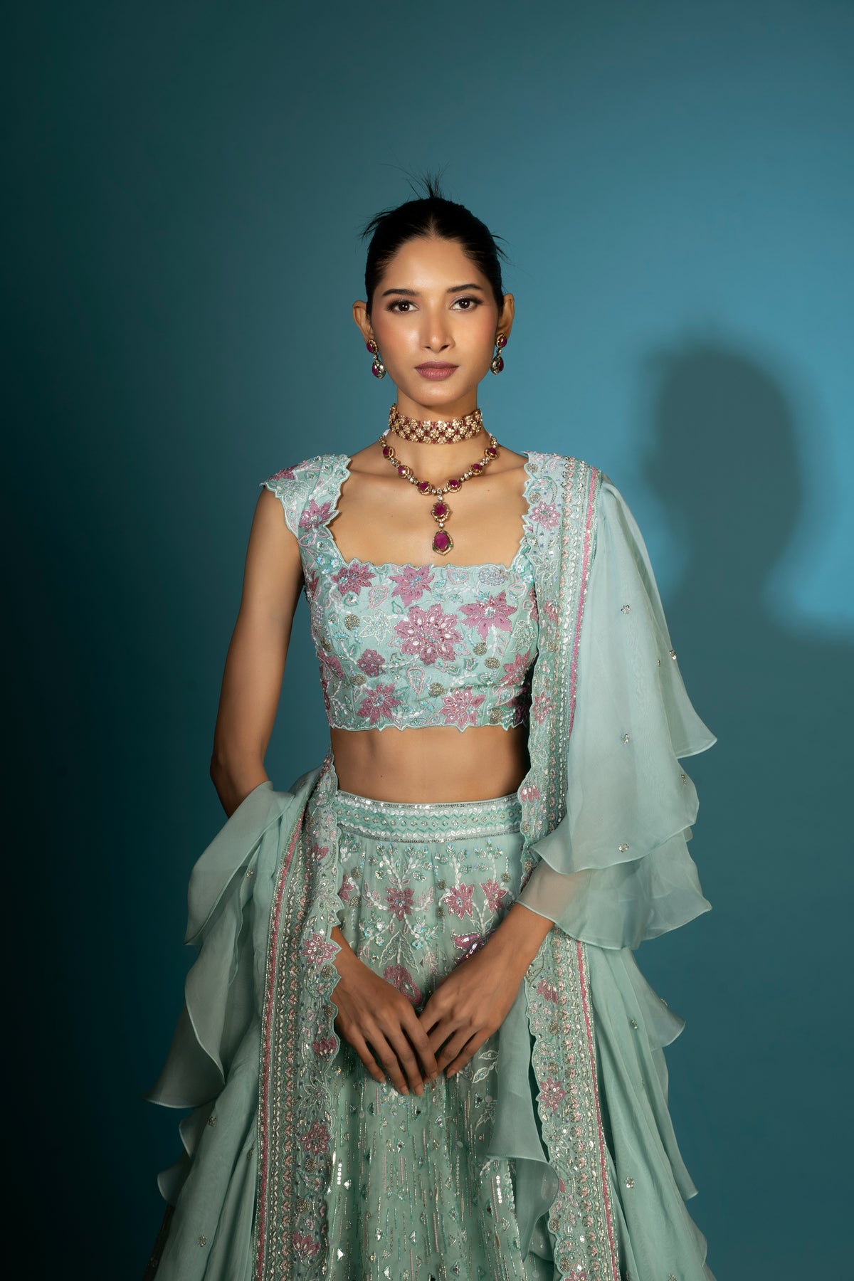 Green Floral Lehenga Set