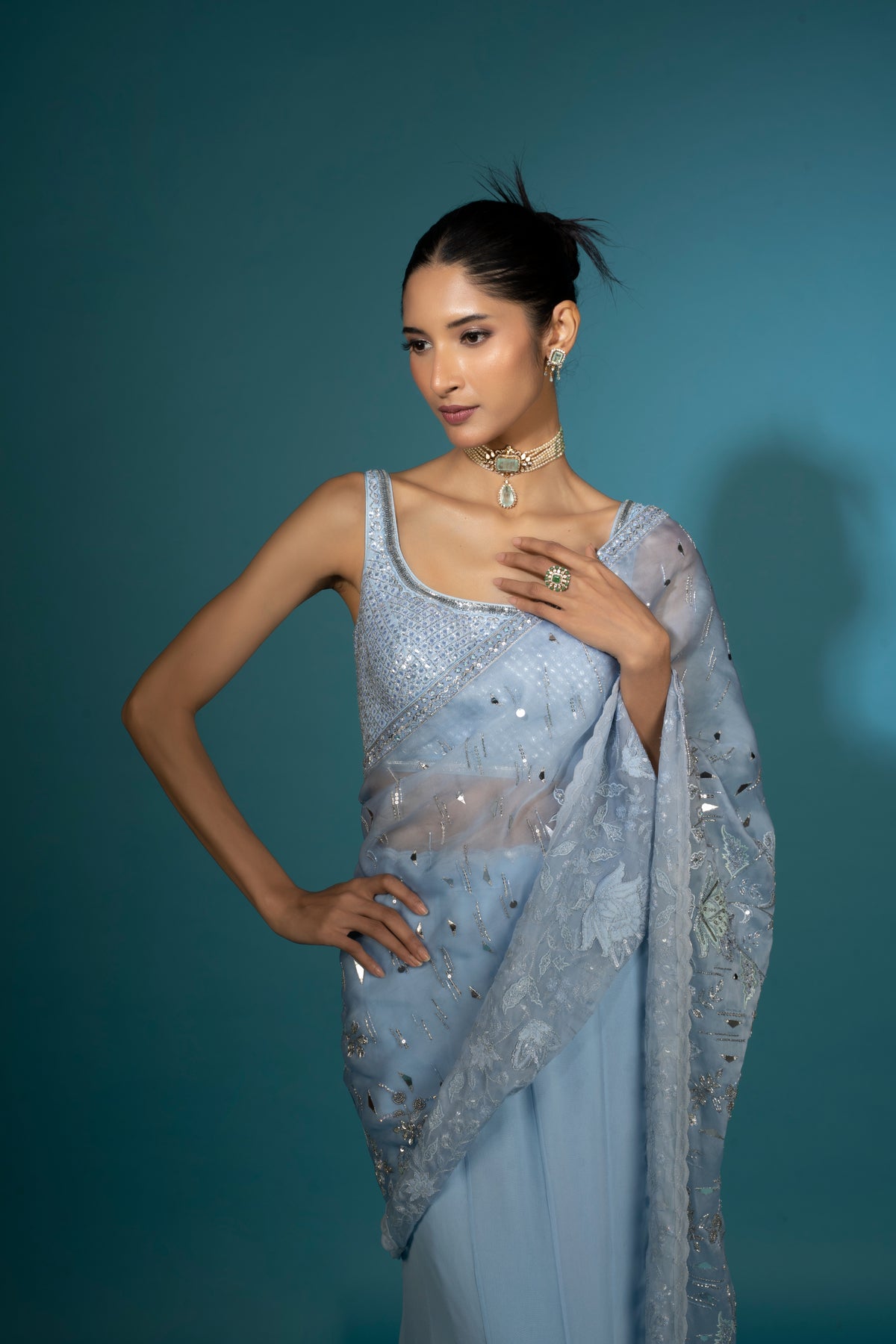 Light Blue Pre-draped Saree