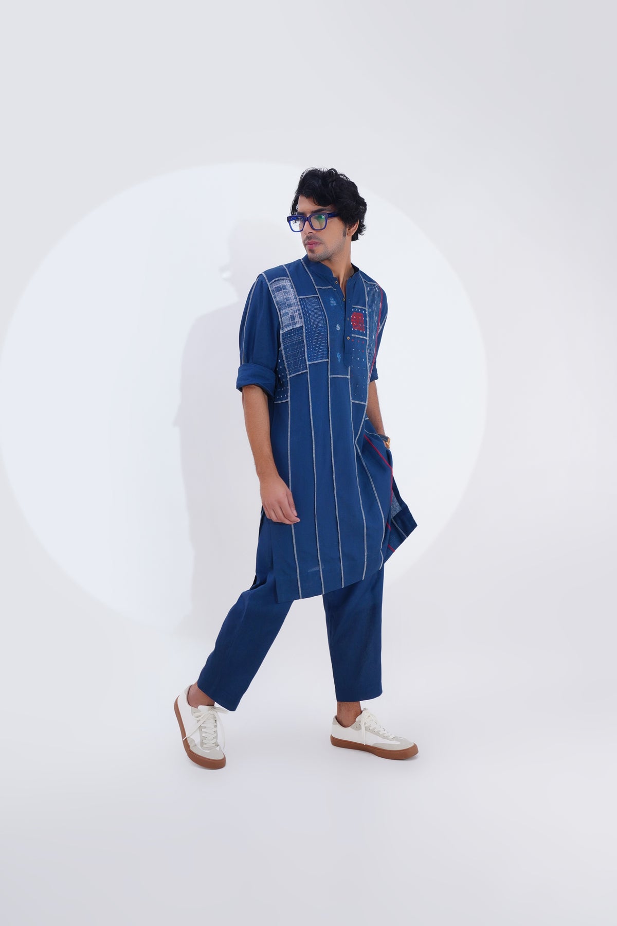 Indigo Printed Panel Patch Kurta Set