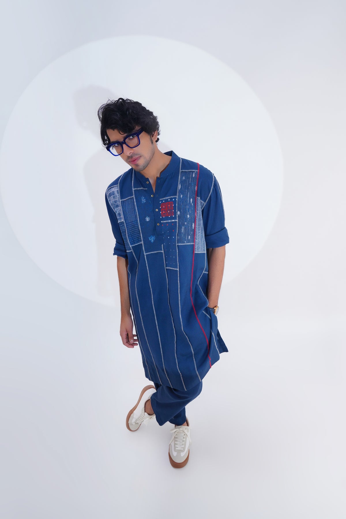 Indigo Printed Panel Patch Kurta Set