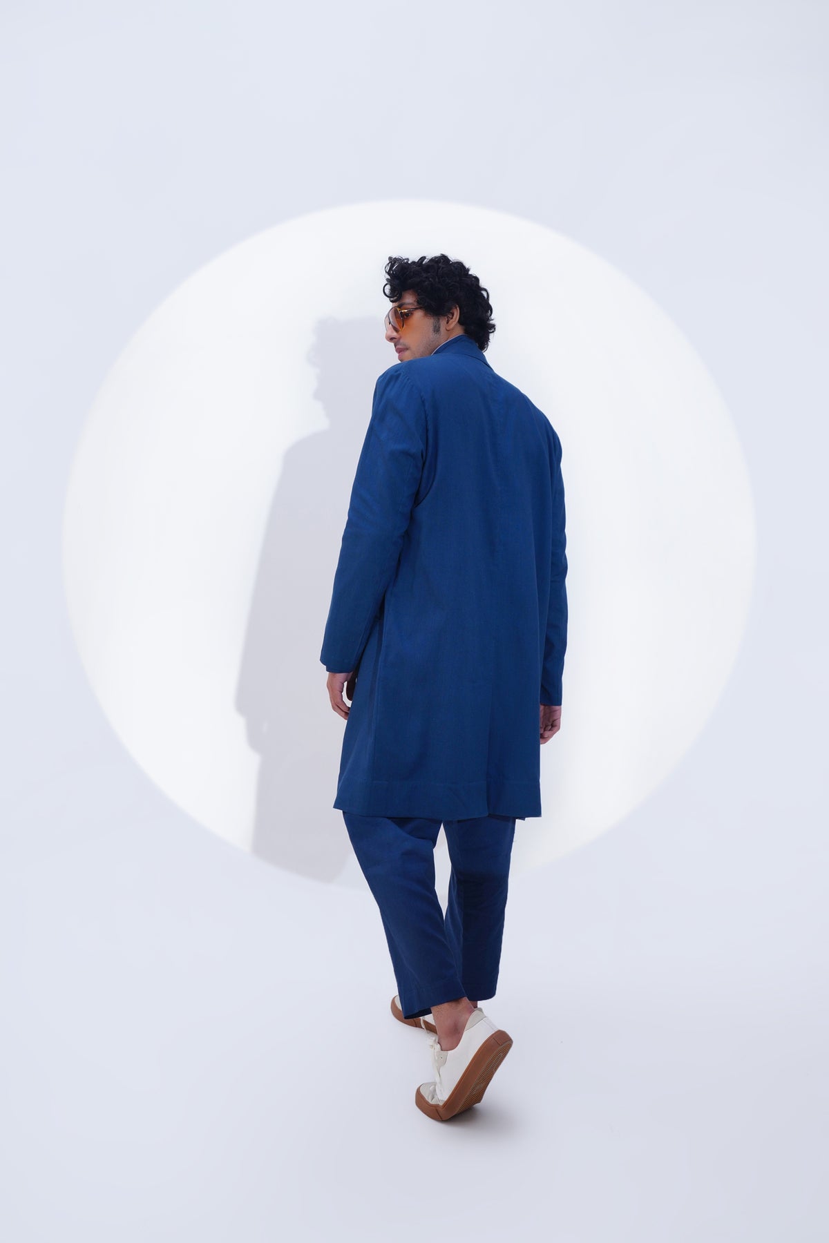 Indigo Plain Lapel Long Jacket