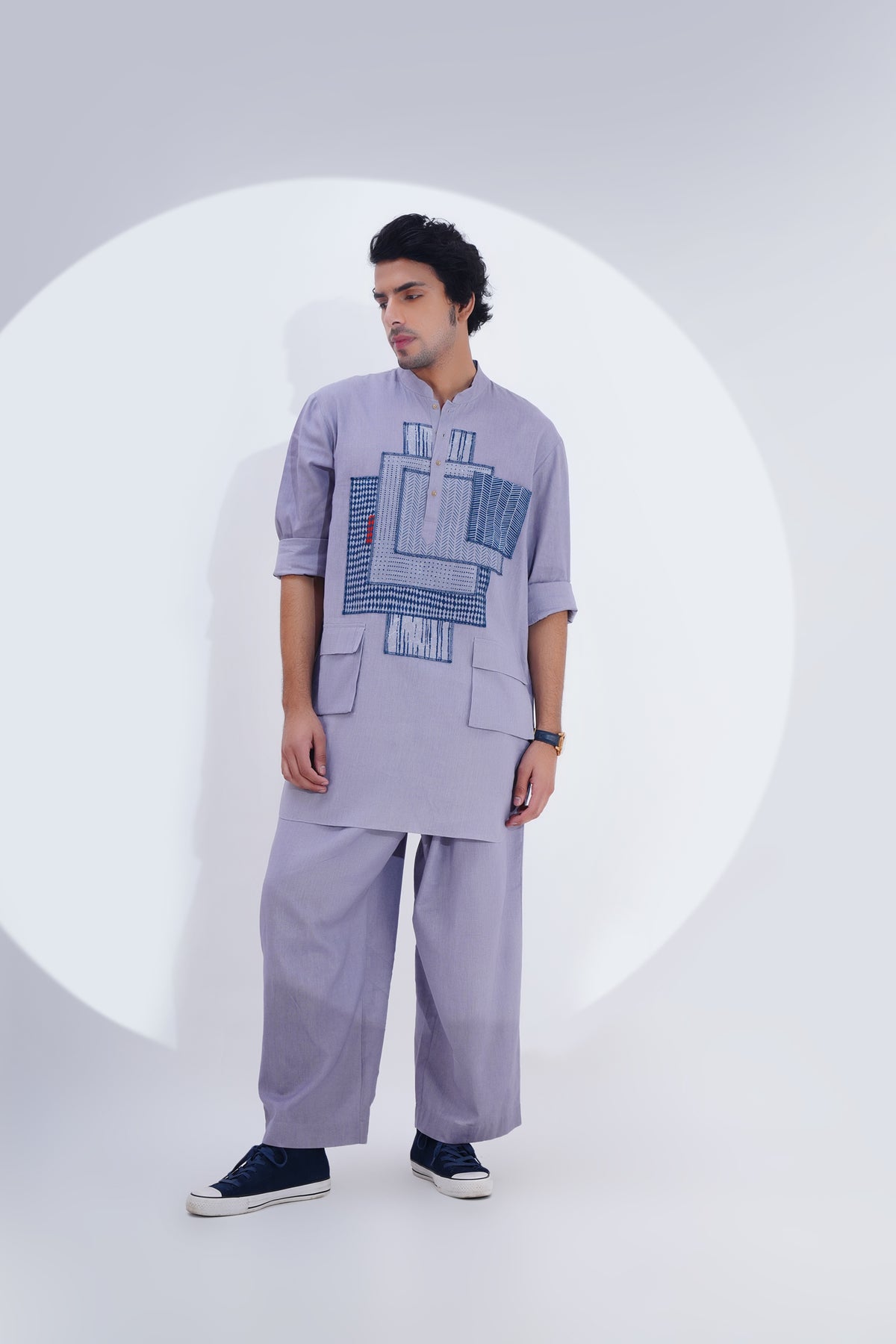 Grey Pojagi Patch Work Kurta Set