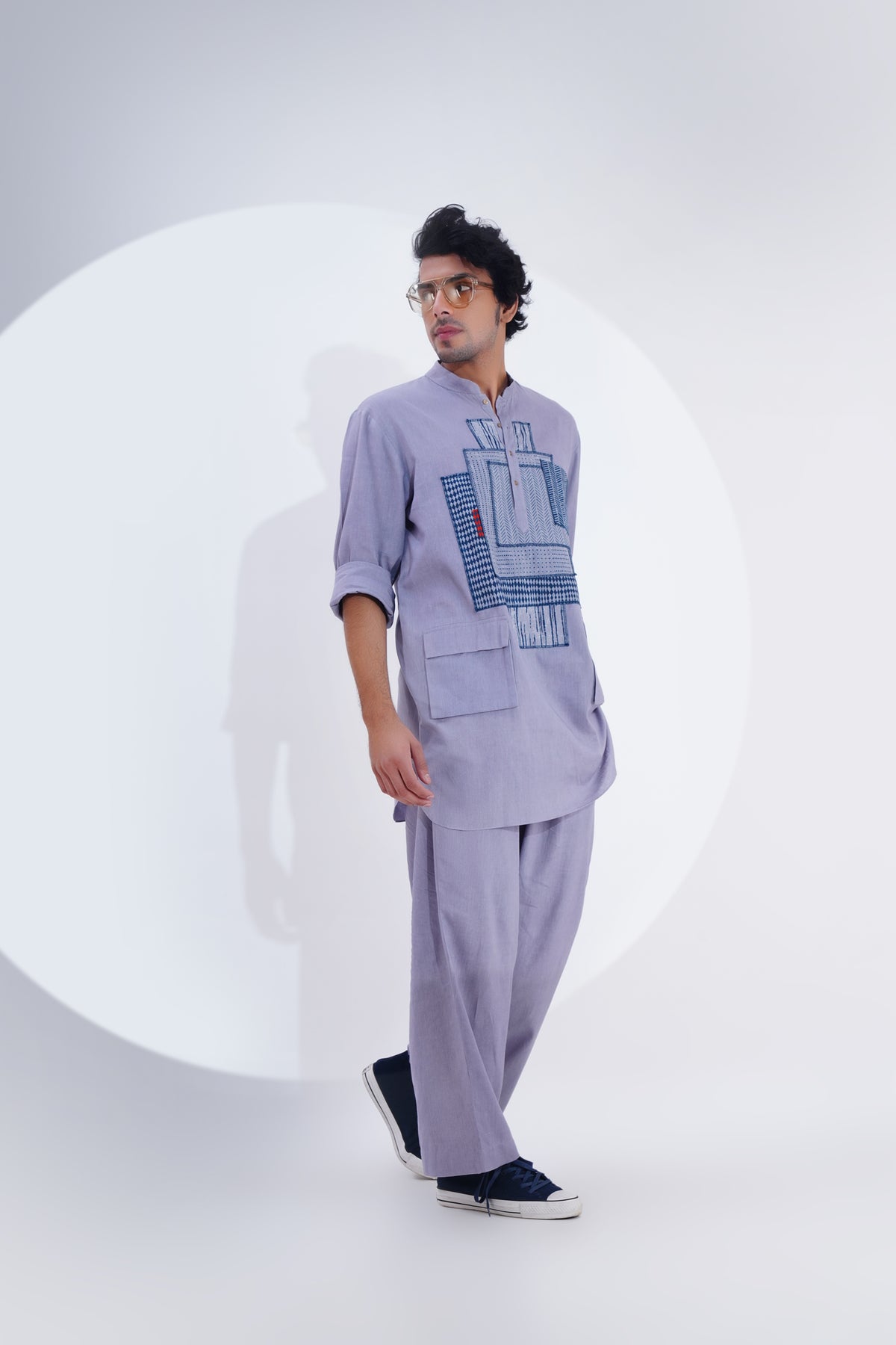 Grey Pojagi Patch Work Kurta Set