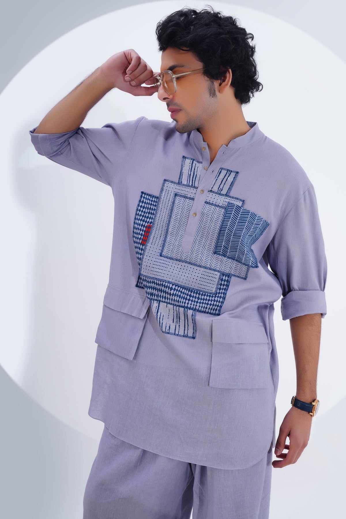 Grey Pojagi Patch Work Kurta Set